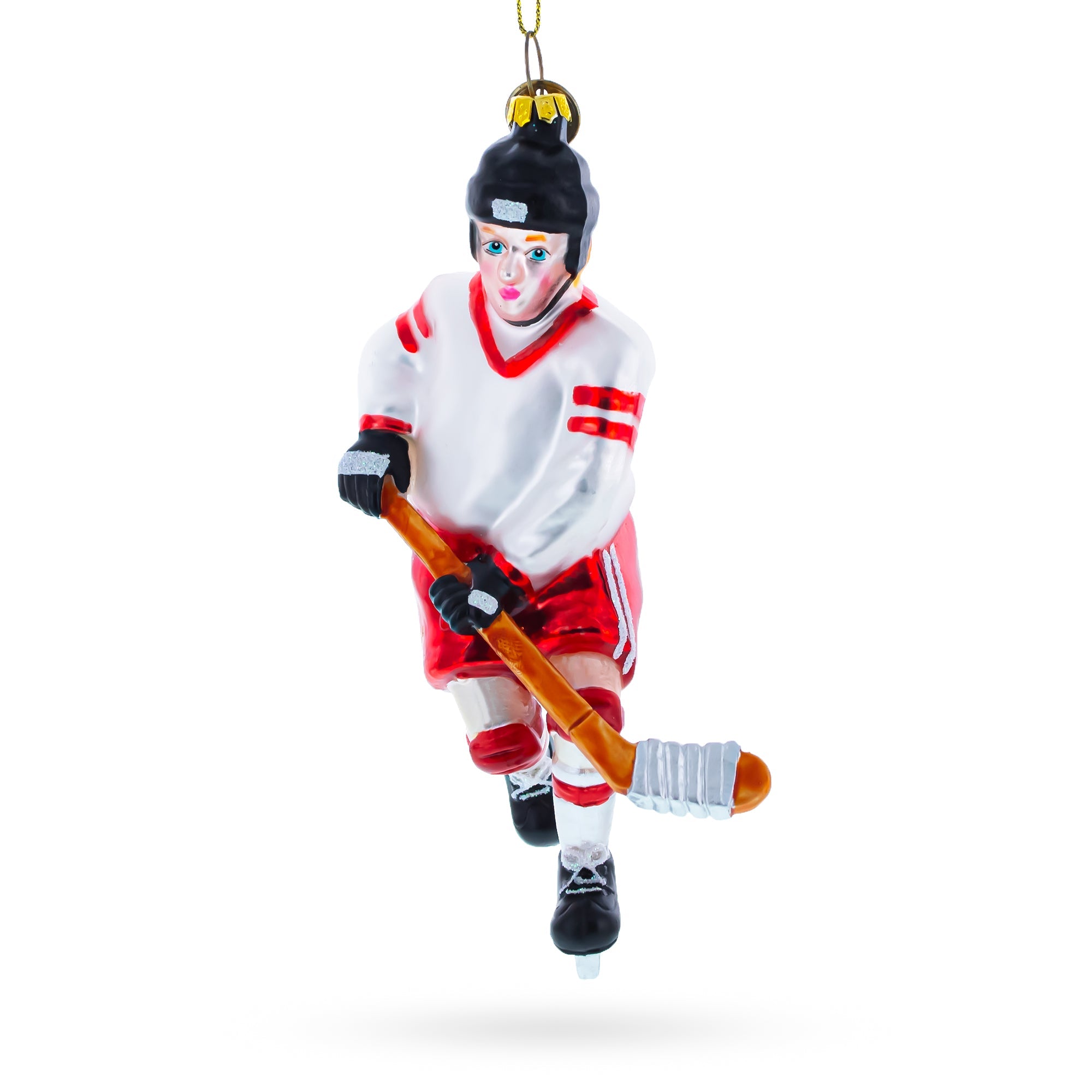 Skilled Hockey Player - Blown Glass Christmas Ornament