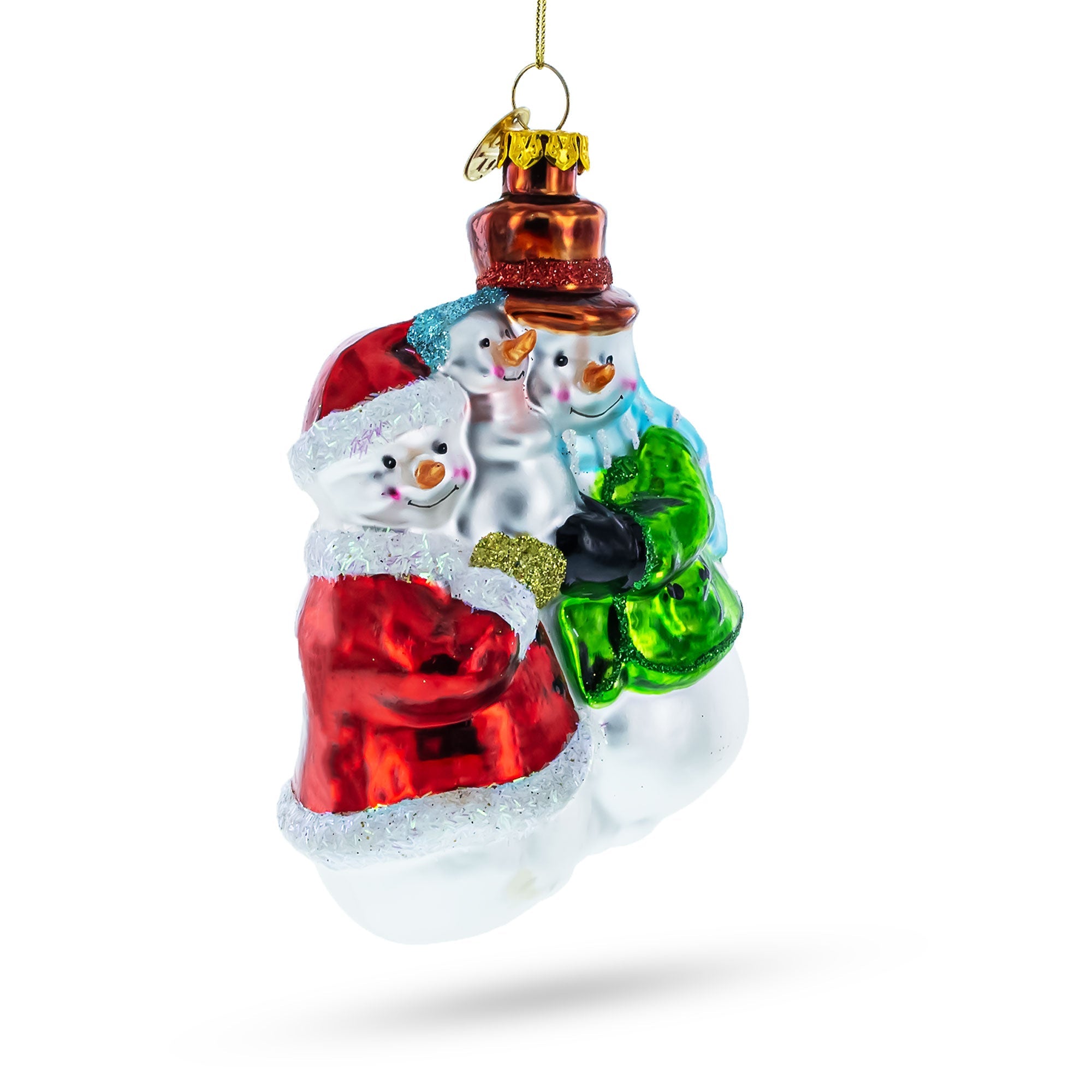 Snowman Family With Baby - Blown Glass Christmas Ornament