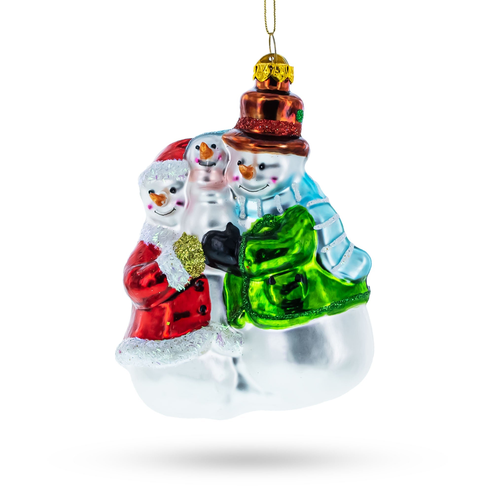 Snowman Family With Baby - Blown Glass Christmas Ornament