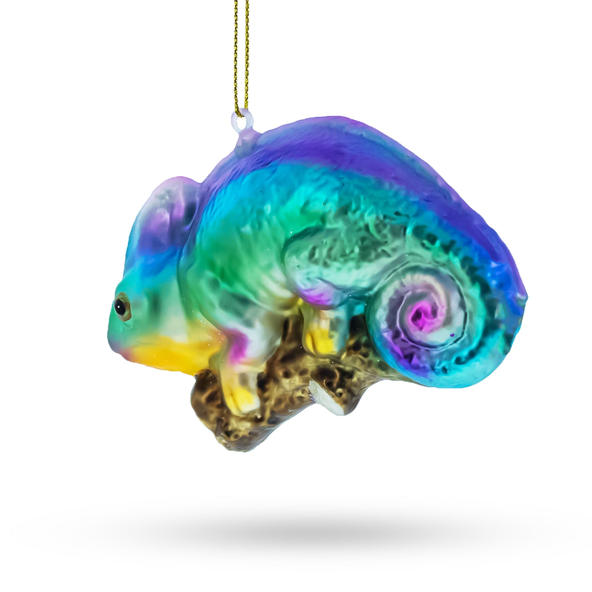 Colorful Rainbow Chameleon - Blown Glass Christmas Ornament