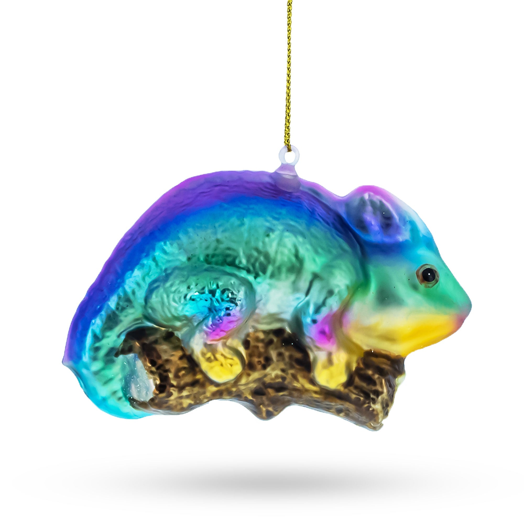 Colorful Rainbow Chameleon - Blown Glass Christmas Ornament