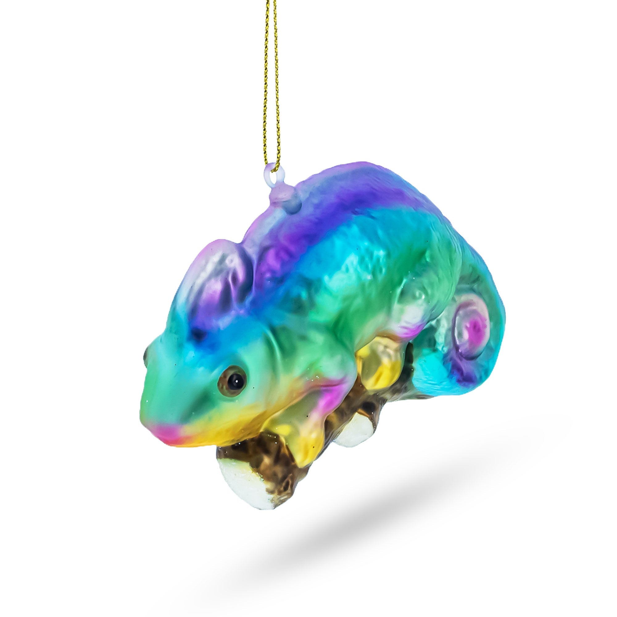 Colorful Rainbow Chameleon - Blown Glass Christmas Ornament