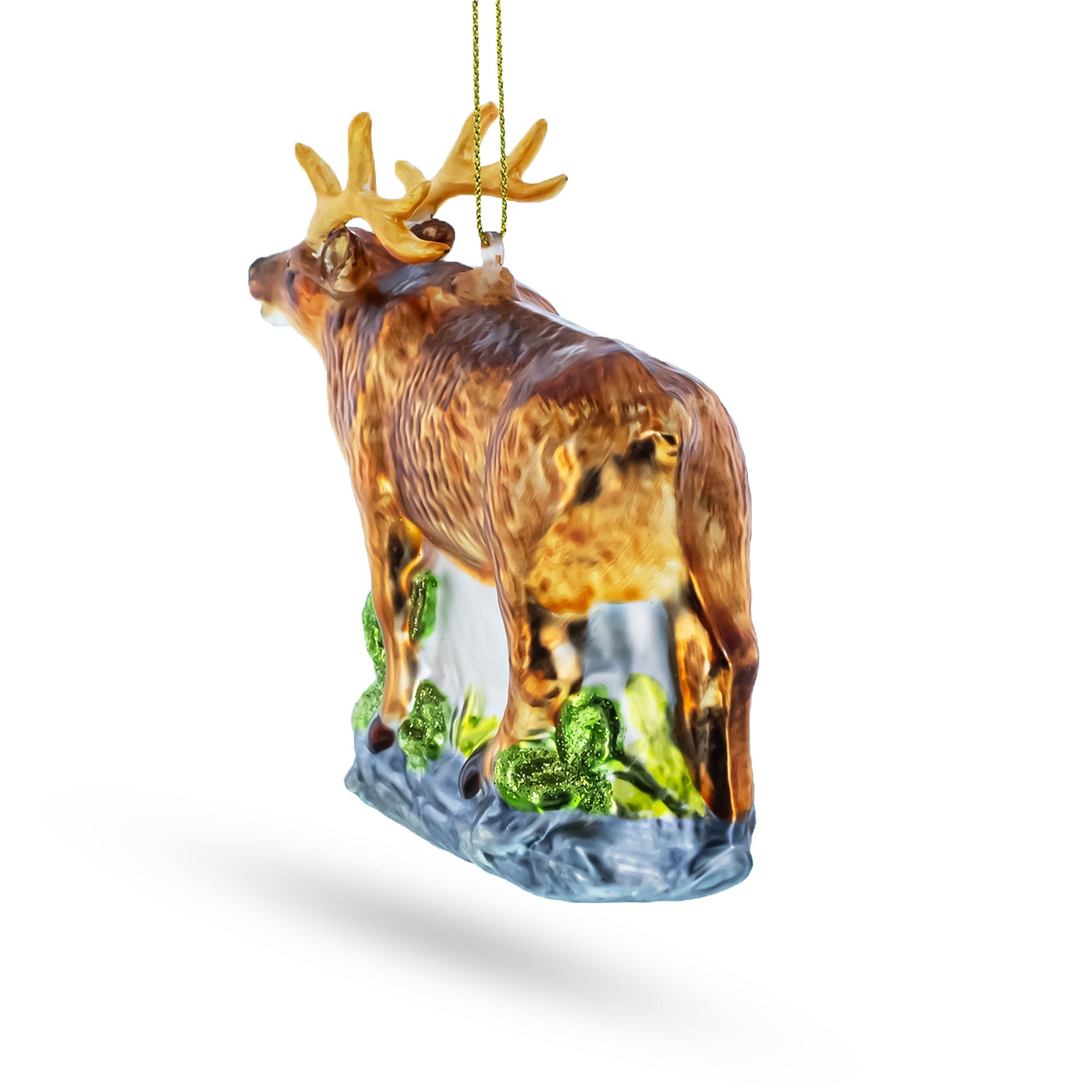 Graceful Reindeer On Grass - Blown Glass Christmas Ornament