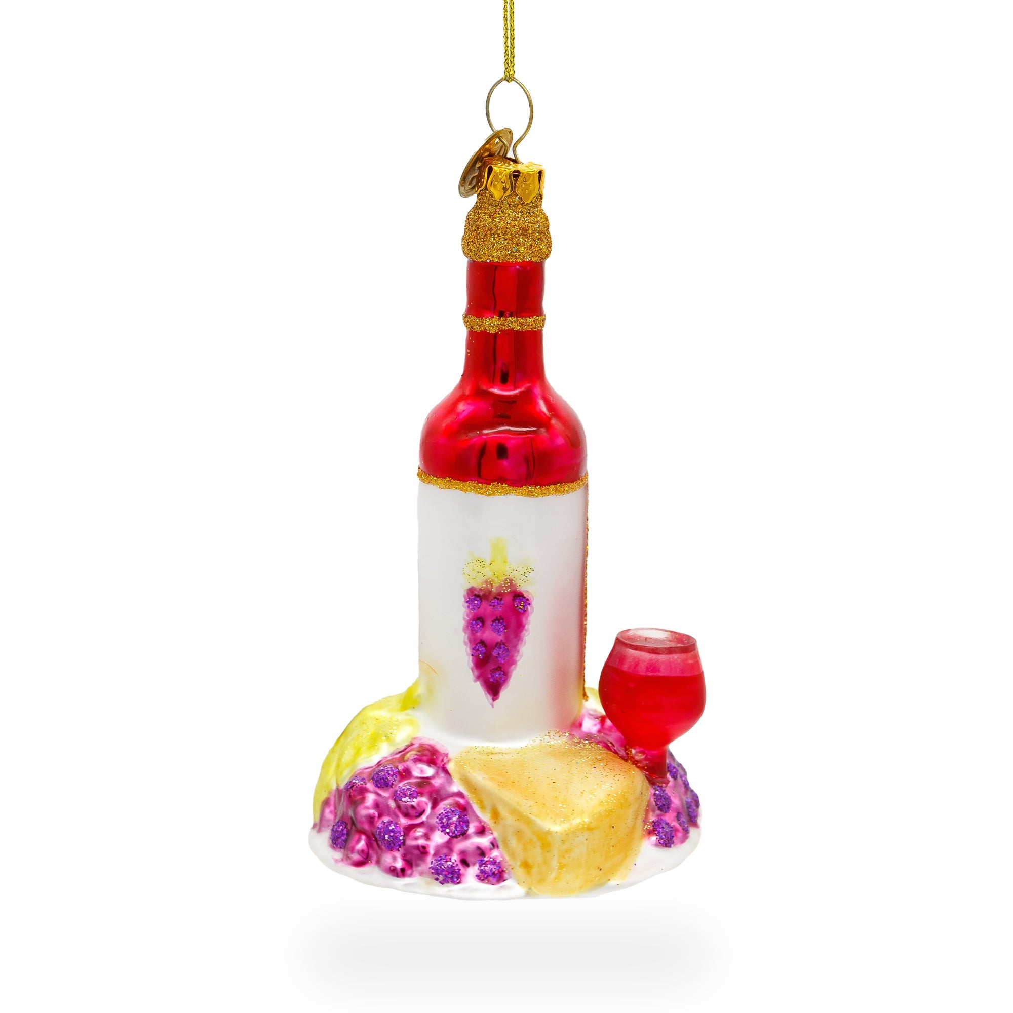 Sophisticated Red Wine With Snacks - Blown Glass Christmas Ornament