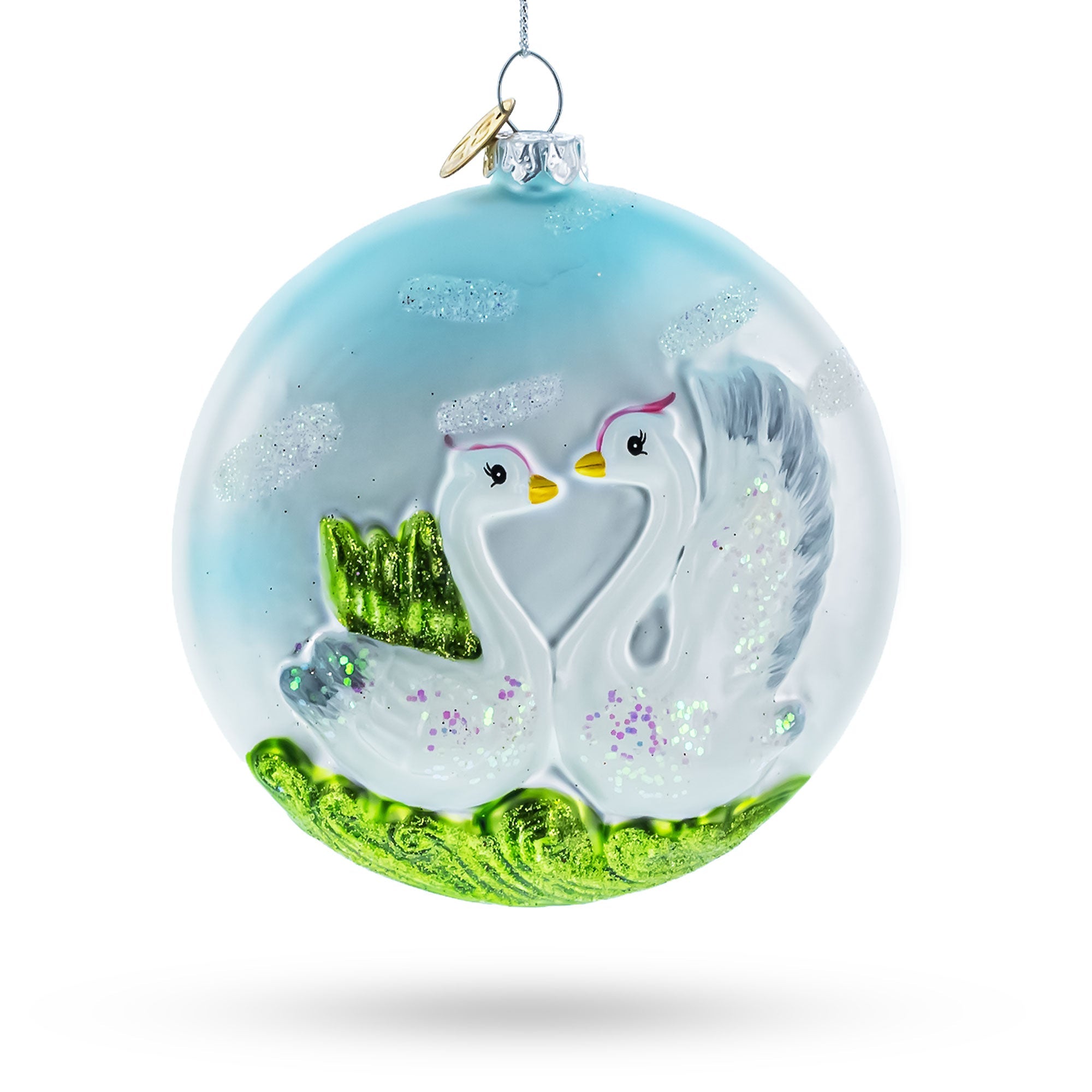 Loving Goose Couple - Blown Glass Christmas Ornament