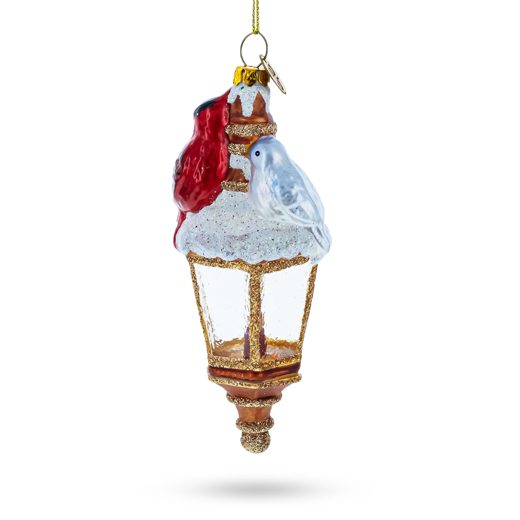 Majestic Red Cardinal Perched On Lantern - Blown Glass Christmas Ornament