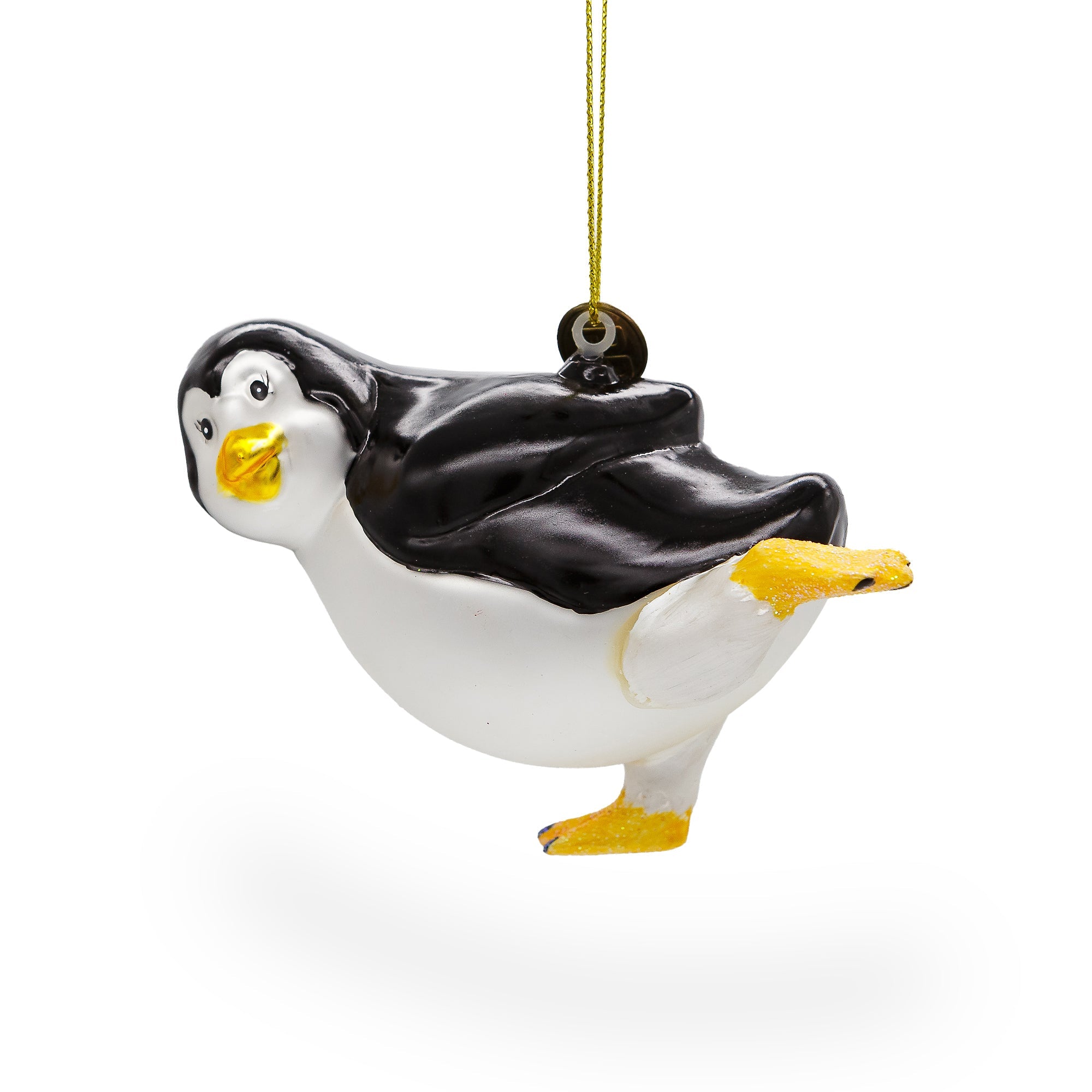 Playful Penguin Skating - Blown Glass Christmas Ornament