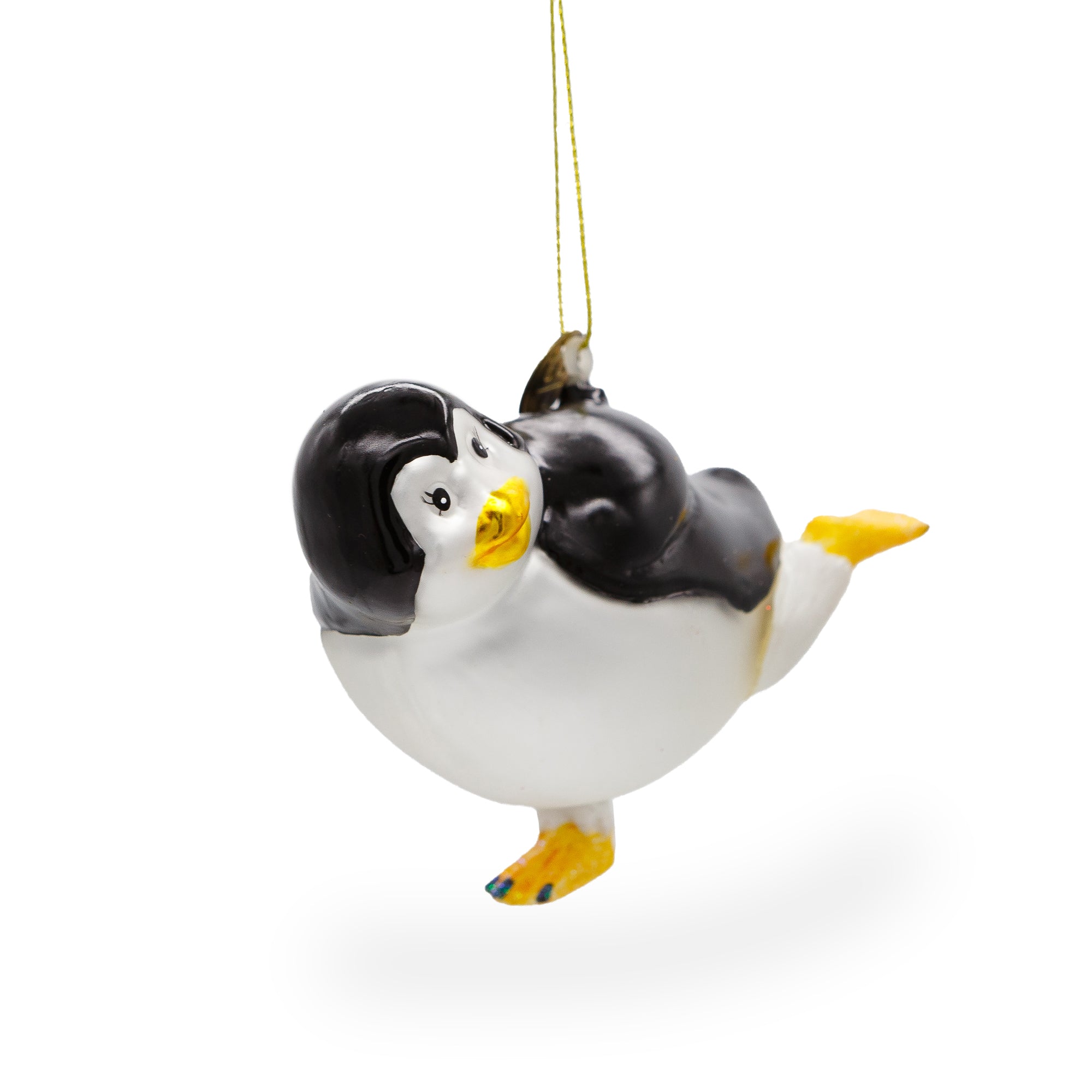 Playful Penguin Skating - Blown Glass Christmas Ornament