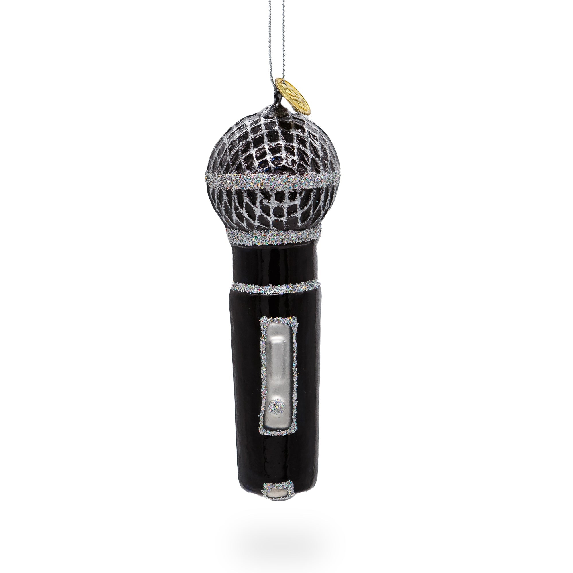 Sleek Black Microphone - Blown Glass Christmas Ornament