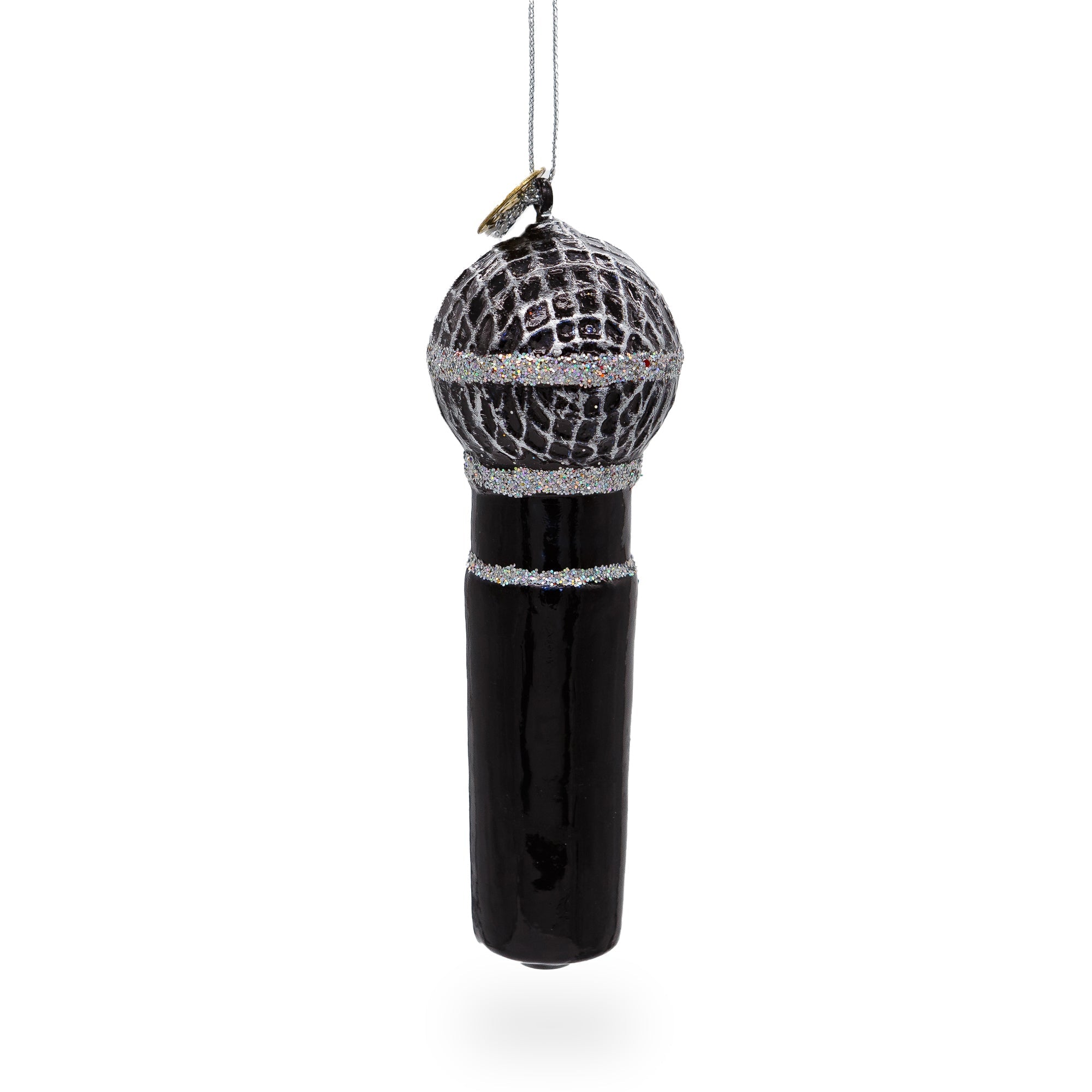 Sleek Black Microphone - Blown Glass Christmas Ornament