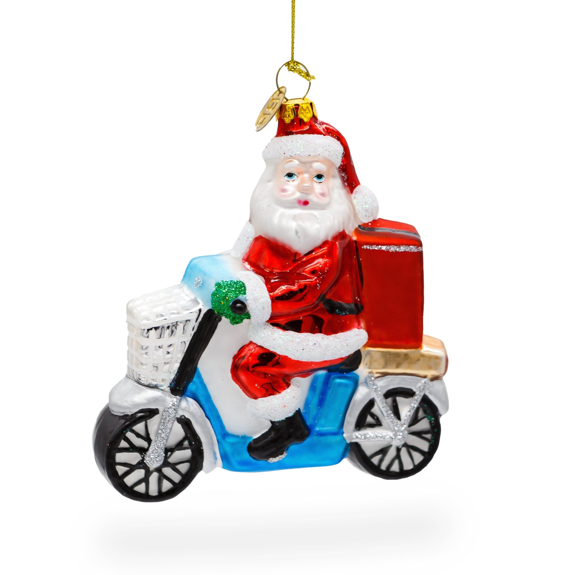 Cheerful Santa Food Delivery - Blown Glass Christmas Ornament