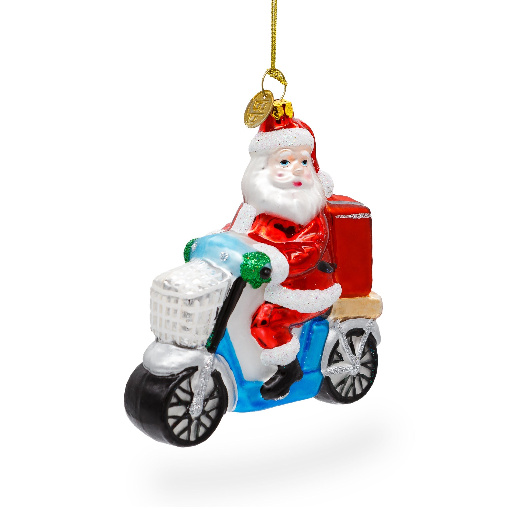 Cheerful Santa Food Delivery - Blown Glass Christmas Ornament