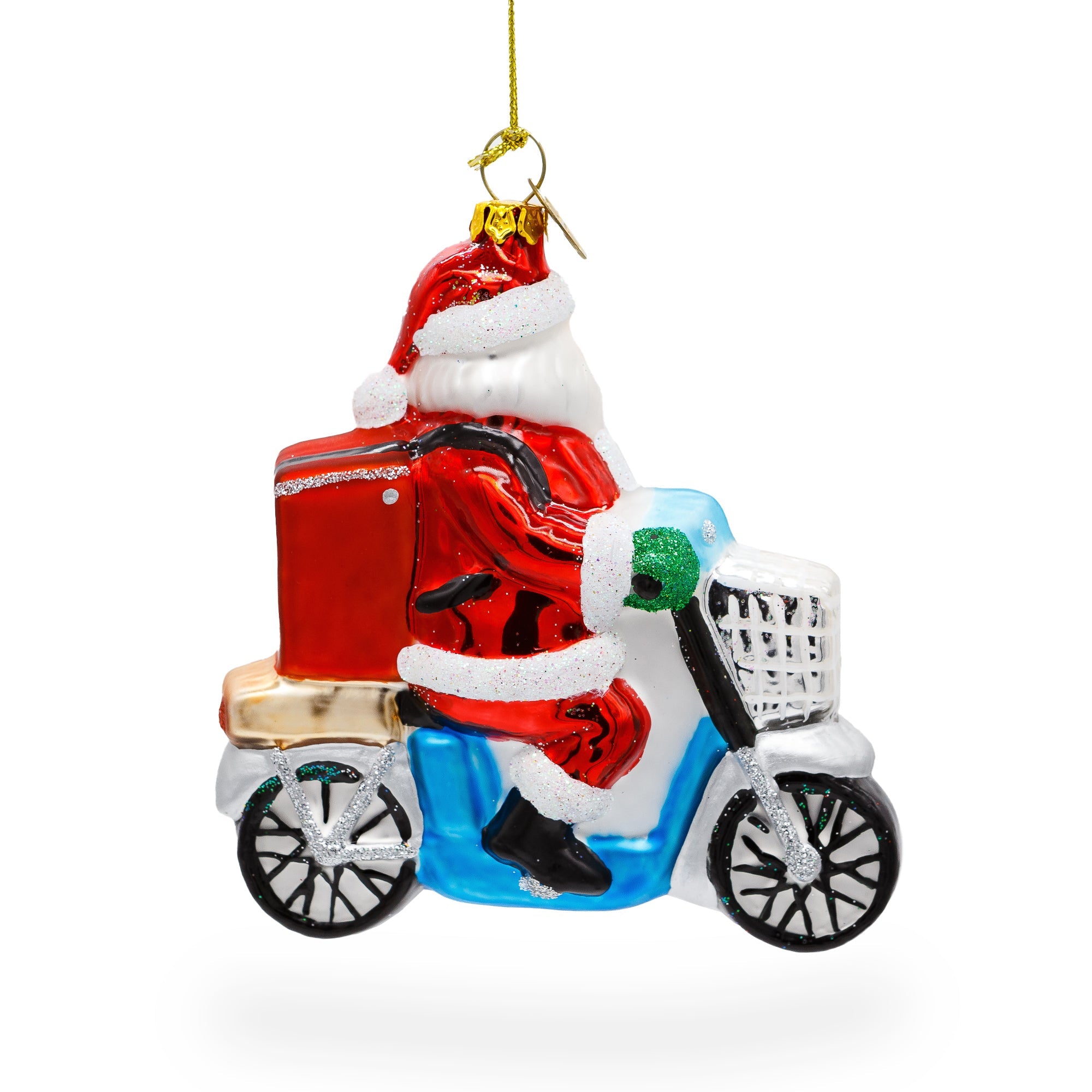 Cheerful Santa Food Delivery - Blown Glass Christmas Ornament