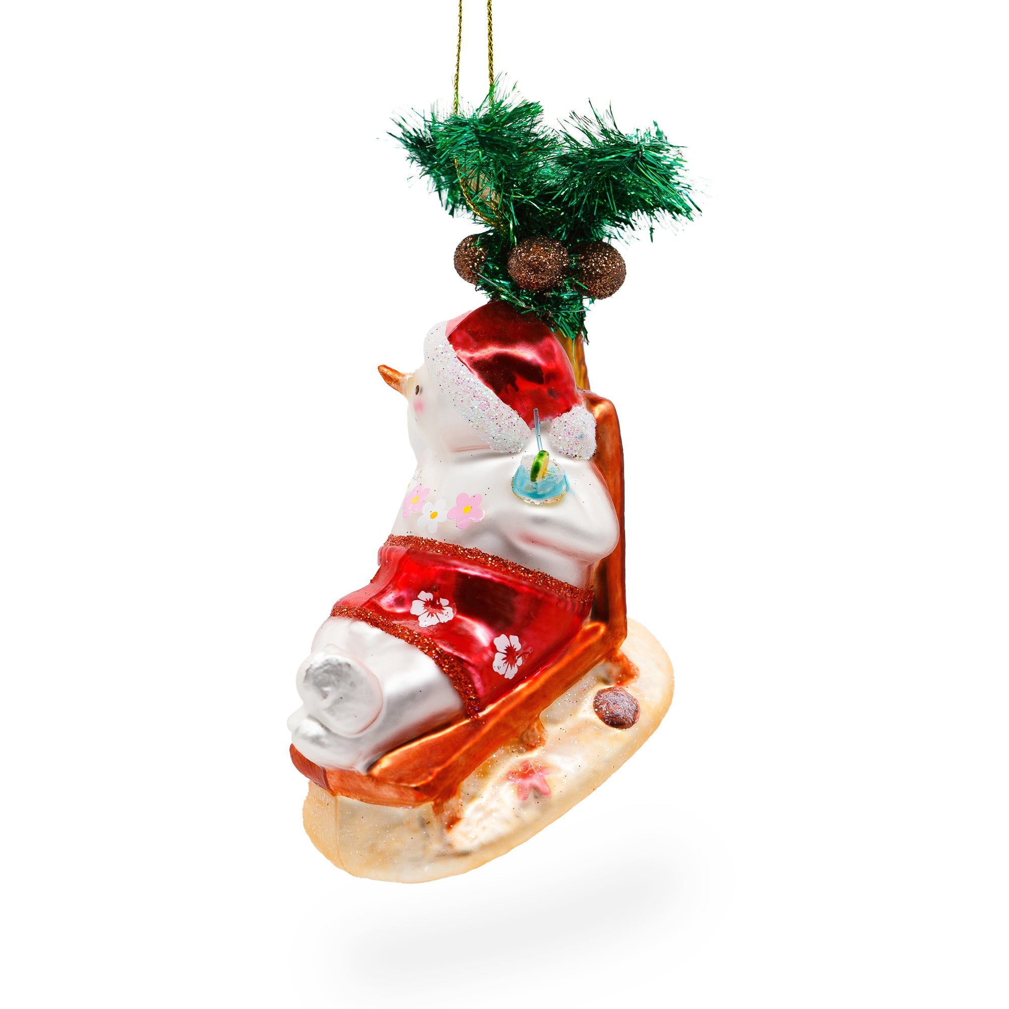 Tropical Snowman On The Beach - Exotic Blown Glass Christmas Ornament