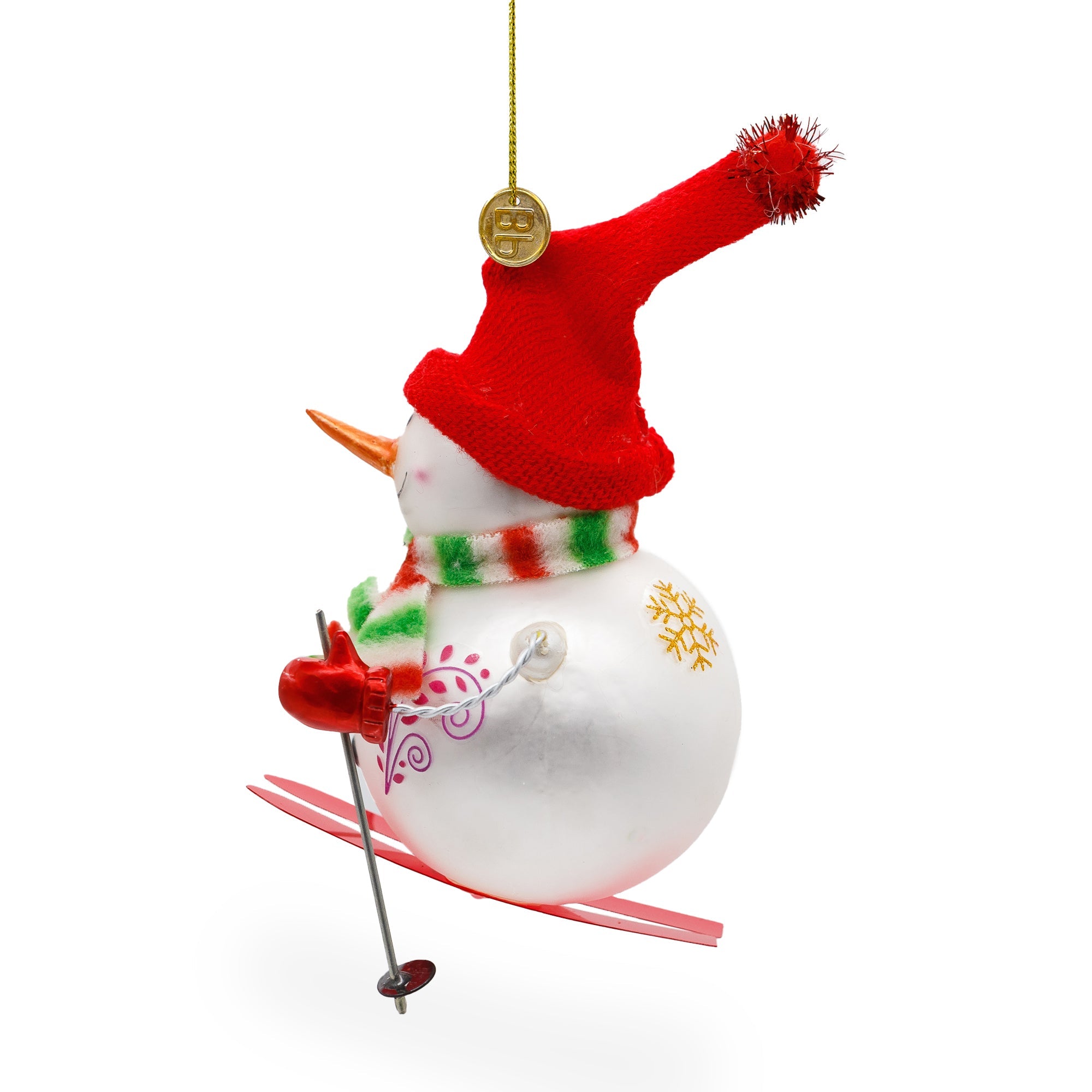 Whimsical Snowman Skiing - Blown Glass Christmas Ornament