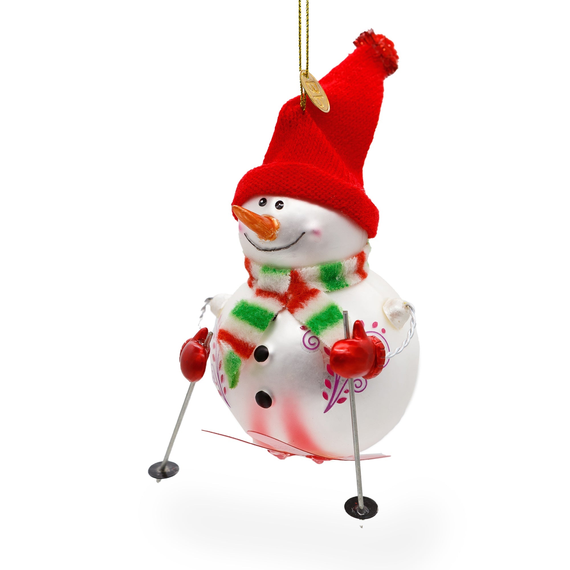 Whimsical Snowman Skiing - Blown Glass Christmas Ornament