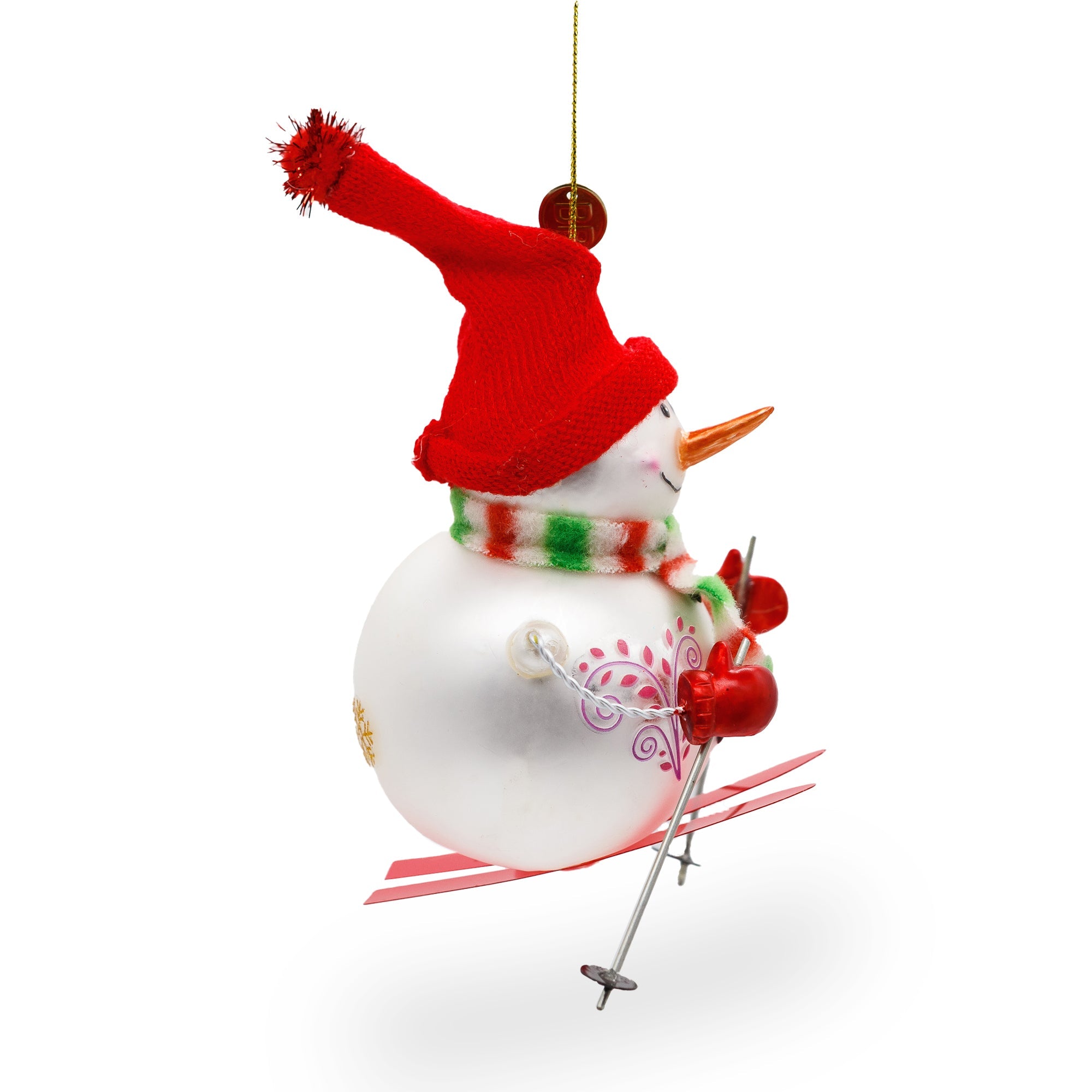 Whimsical Snowman Skiing - Blown Glass Christmas Ornament