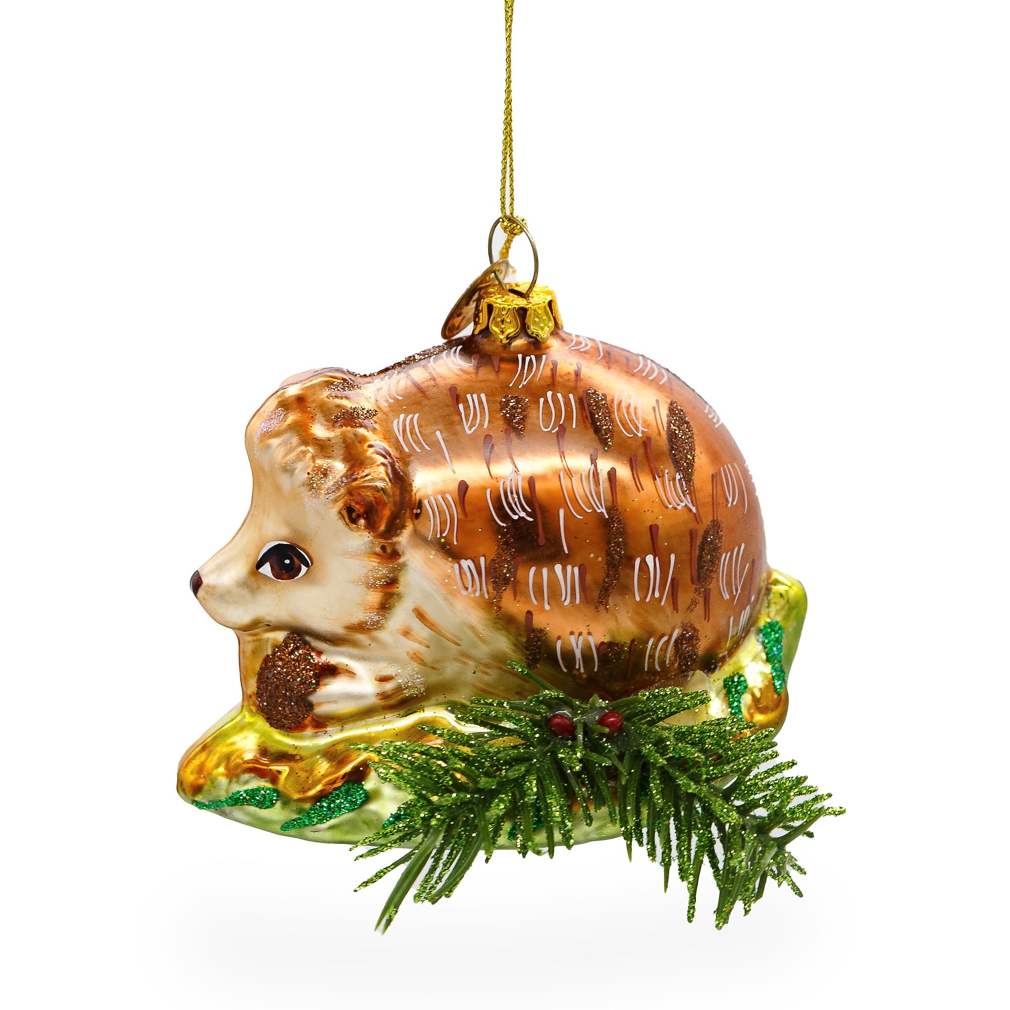 Cute Hedgehog On Grass - Blown Glass Christmas Ornament