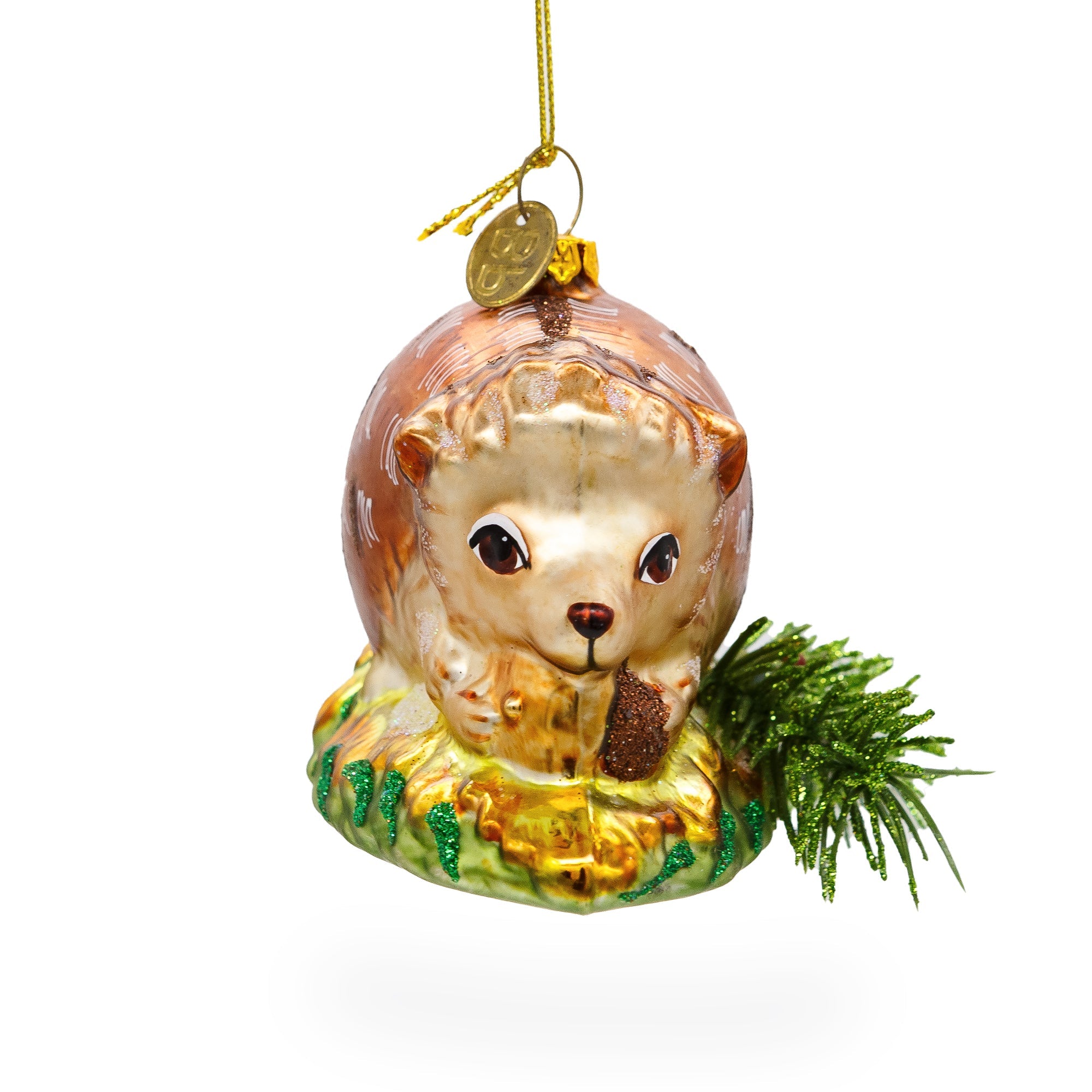 Cute Hedgehog On Grass - Blown Glass Christmas Ornament