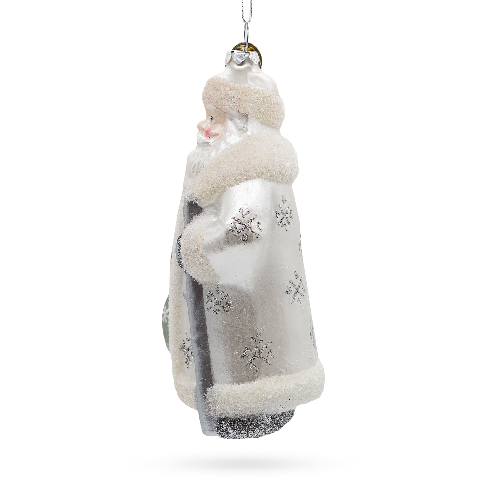 Santa In Elegant White - Blown Glass Christmas Ornament