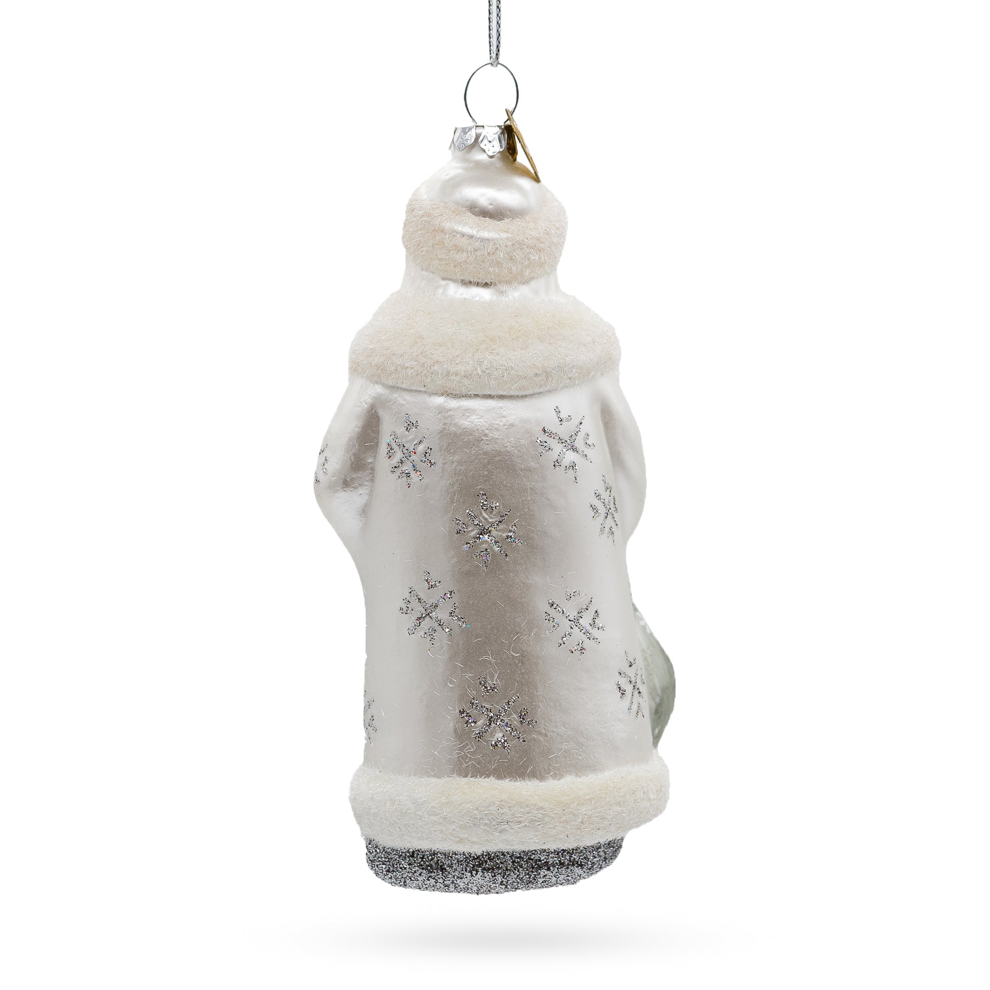 Santa In Elegant White - Blown Glass Christmas Ornament