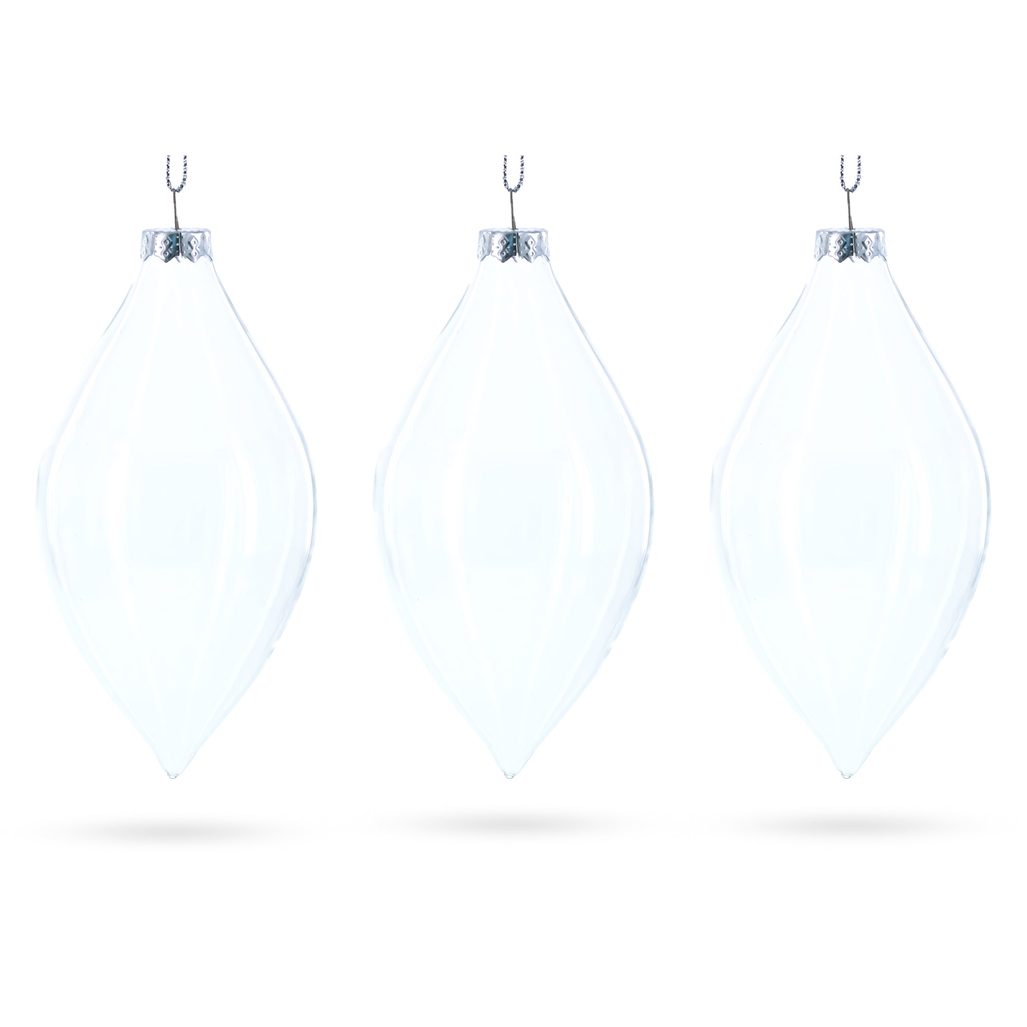 Set Of 3 Oval - Icicle Clear Blown Glass Christmas Ornament 5.4 Inches (137 Mm)