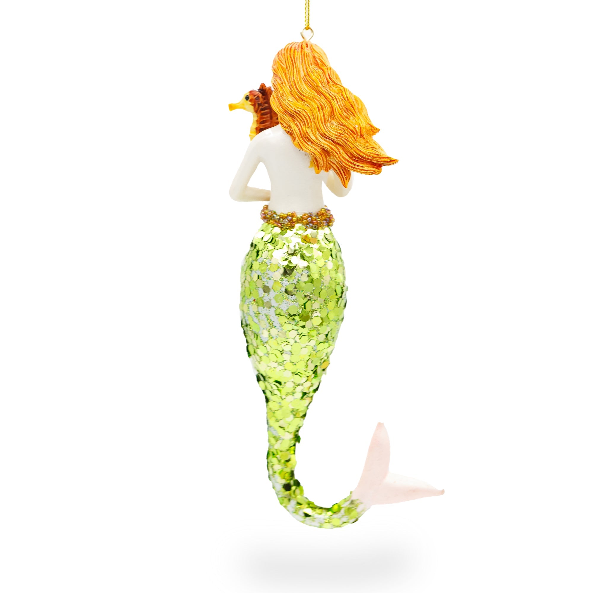 Enchanting Mermaid Holding Sea Horse - Blown Glass Christmas Ornament