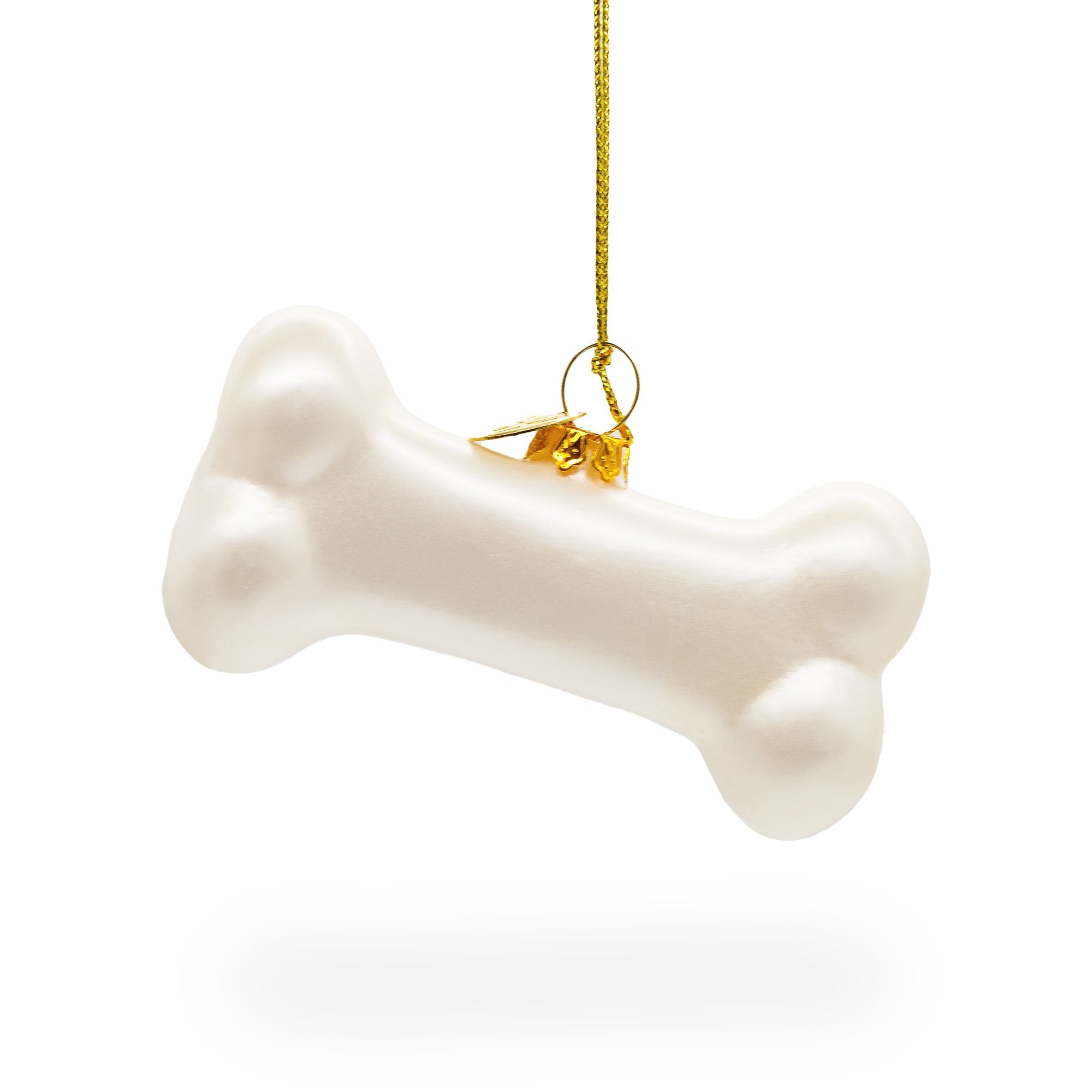 Charming White Dog Bone - Blown Glass Christmas Ornament