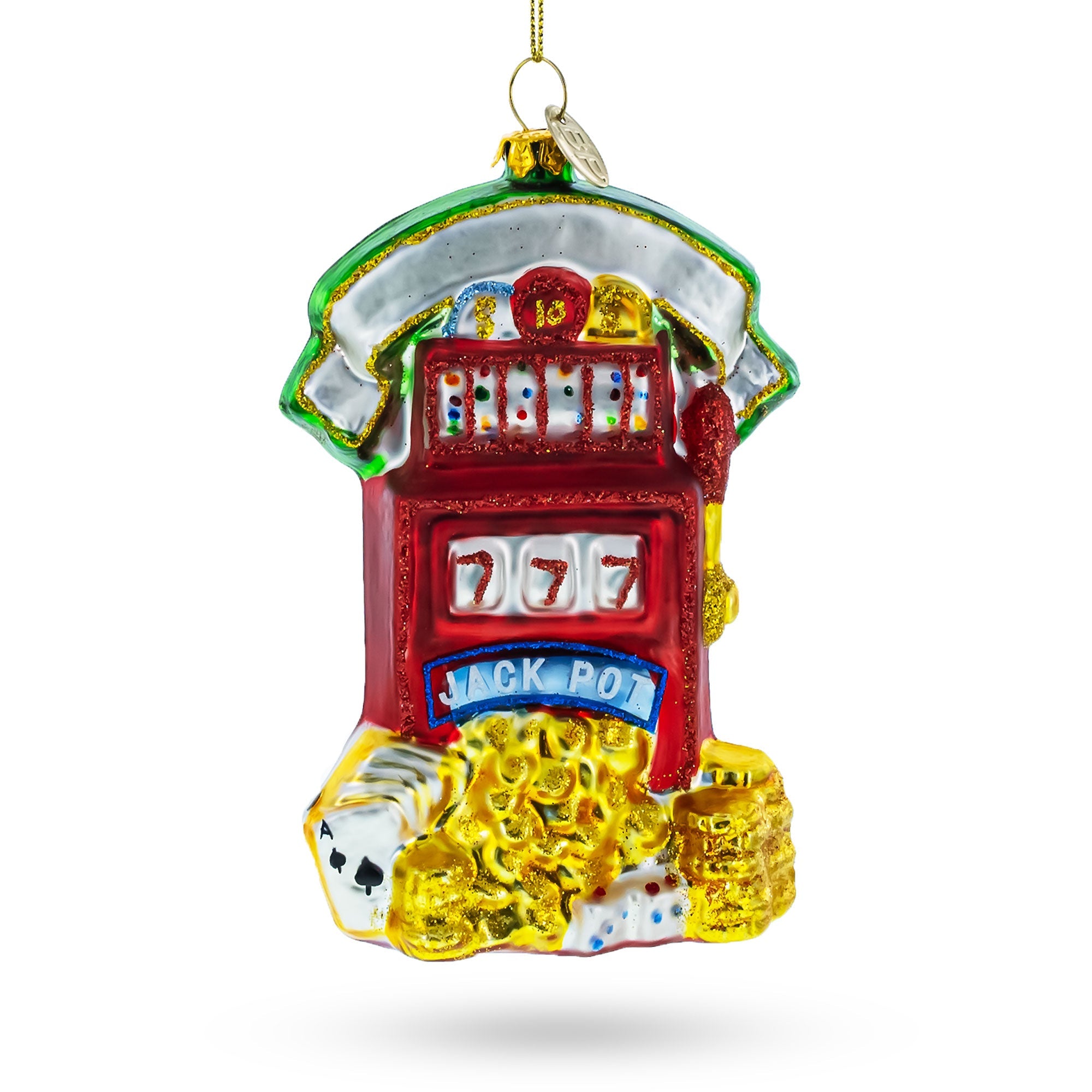 Jackpot Casino Slot Machine - Blown Glass Christmas Ornament