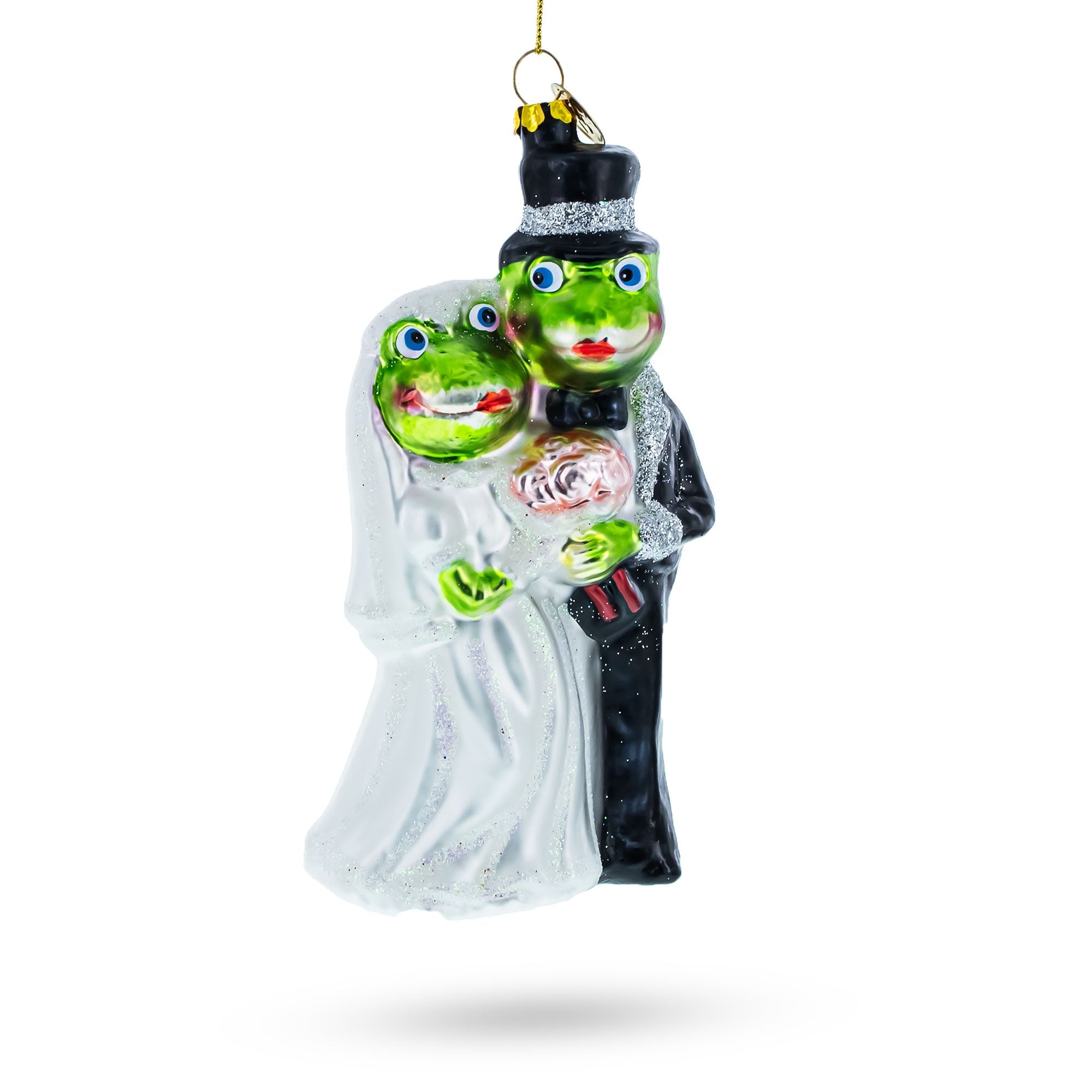 Enchanting Frog Bride And Groom - Blown Glass Christmas Ornament