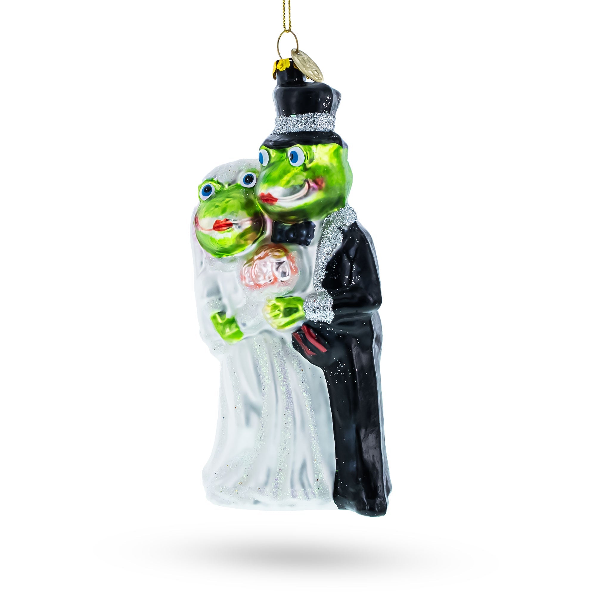 Enchanting Frog Bride And Groom - Blown Glass Christmas Ornament