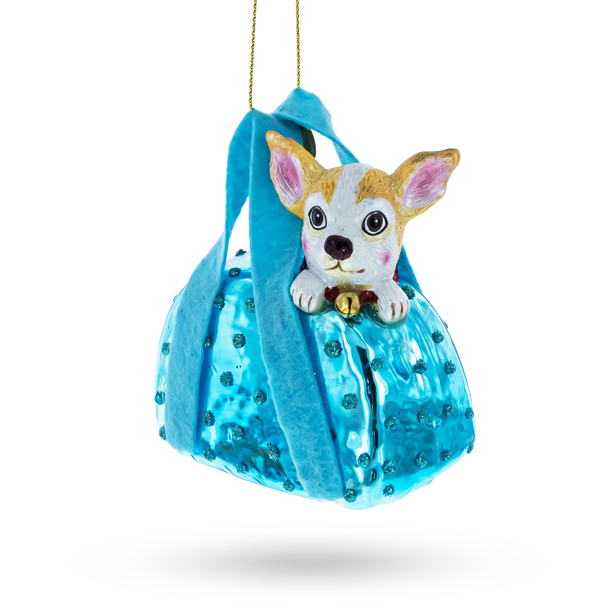 Chic Chihuahua Inside Designer Handbag - Blown Glass Christmas Ornament