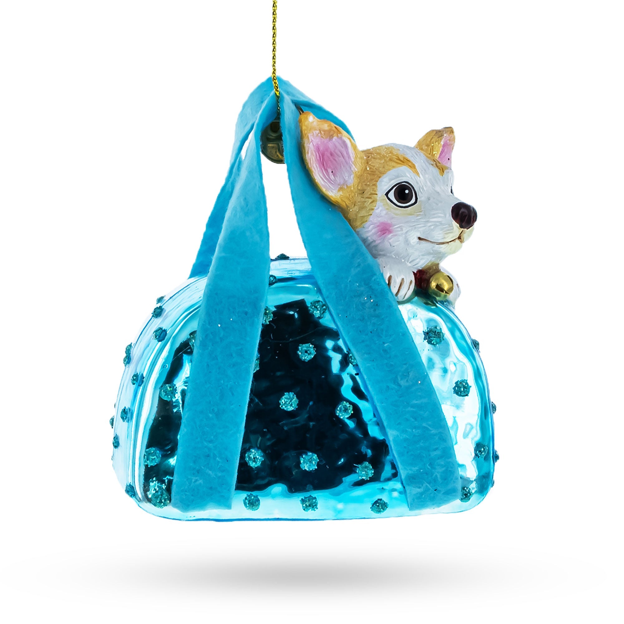 Chic Chihuahua Inside Designer Handbag - Blown Glass Christmas Ornament