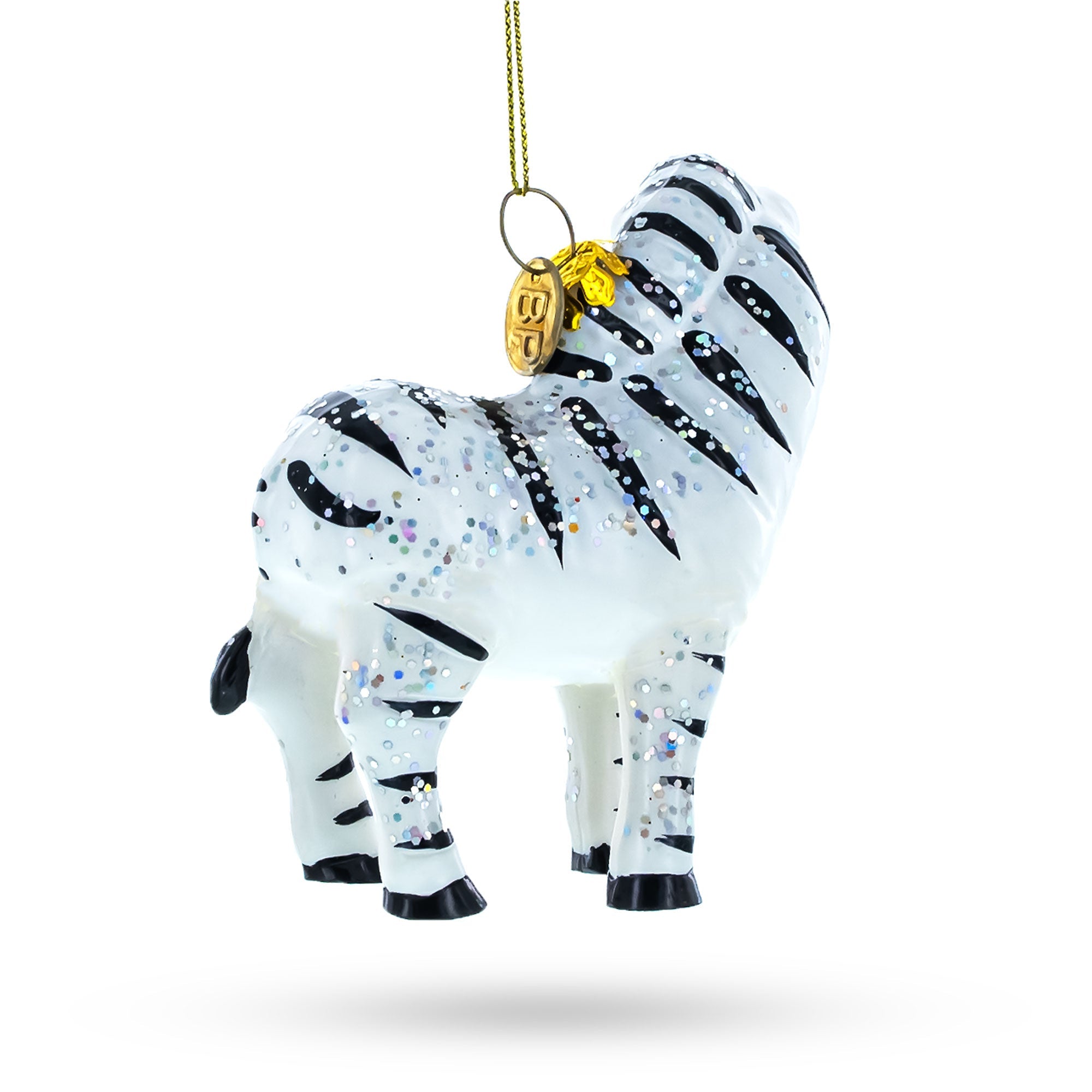 Dazzling Glittered Zebra - Blown Glass Christmas Ornament