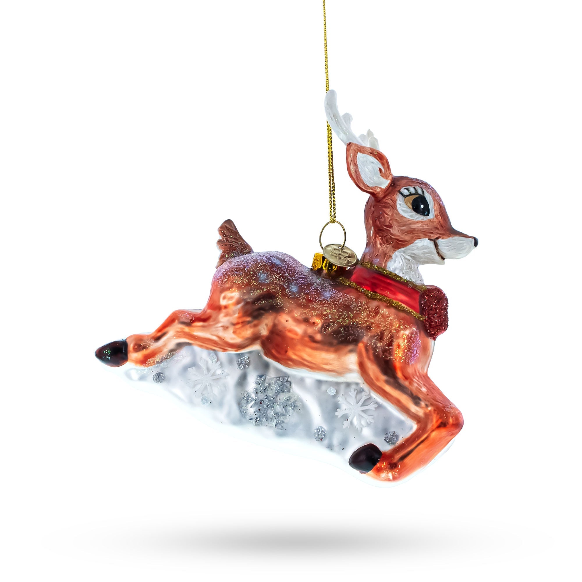 Graceful Stride: Baby Deer Running - Blown Glass Christmas Ornament