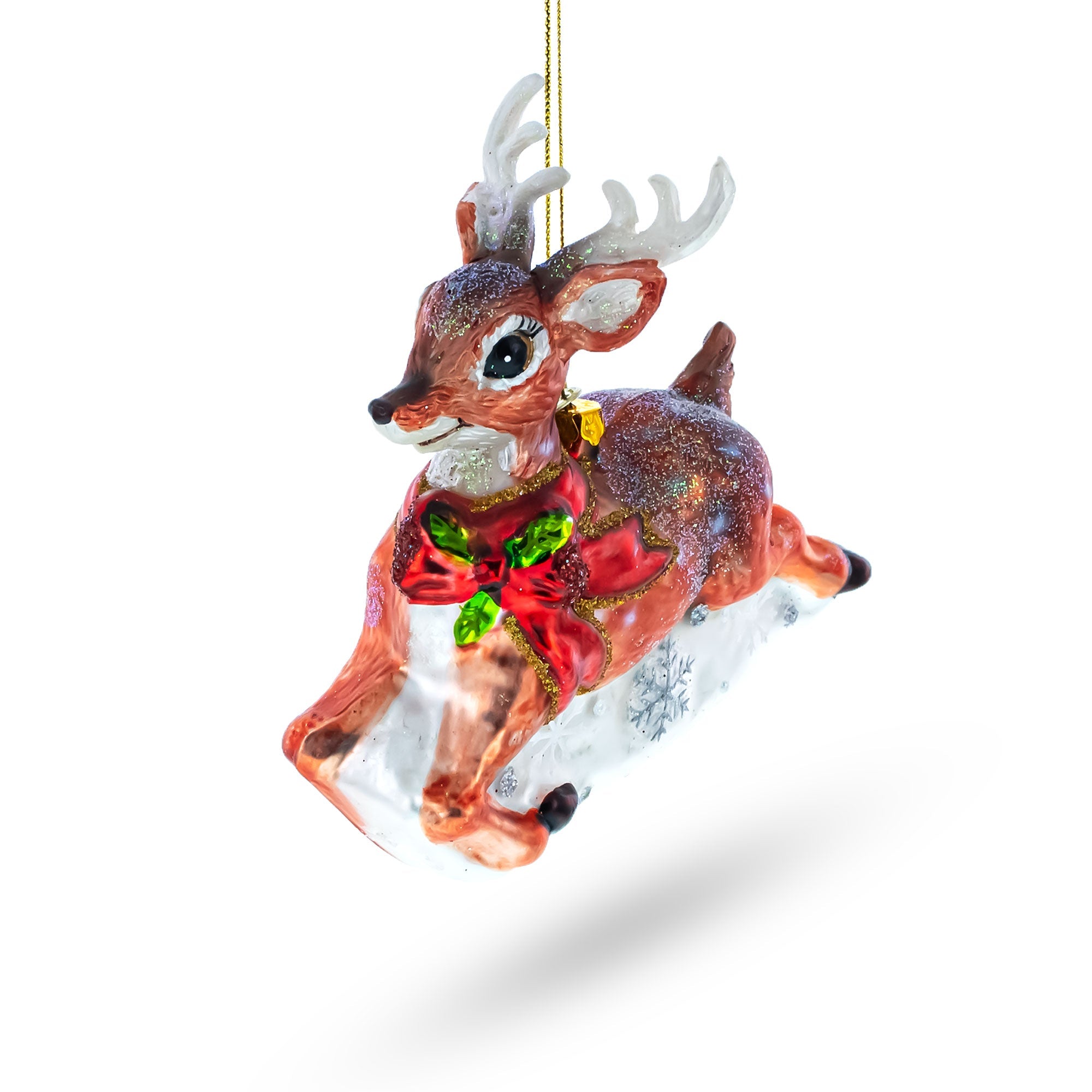 Graceful Stride: Baby Deer Running - Blown Glass Christmas Ornament