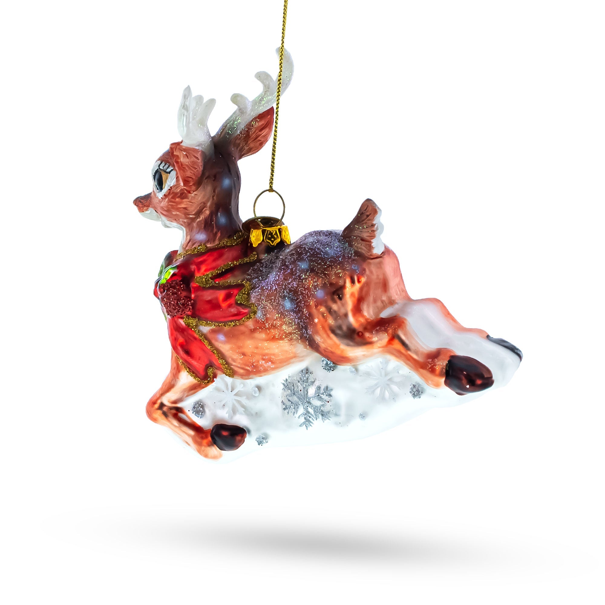 Graceful Stride: Baby Deer Running - Blown Glass Christmas Ornament