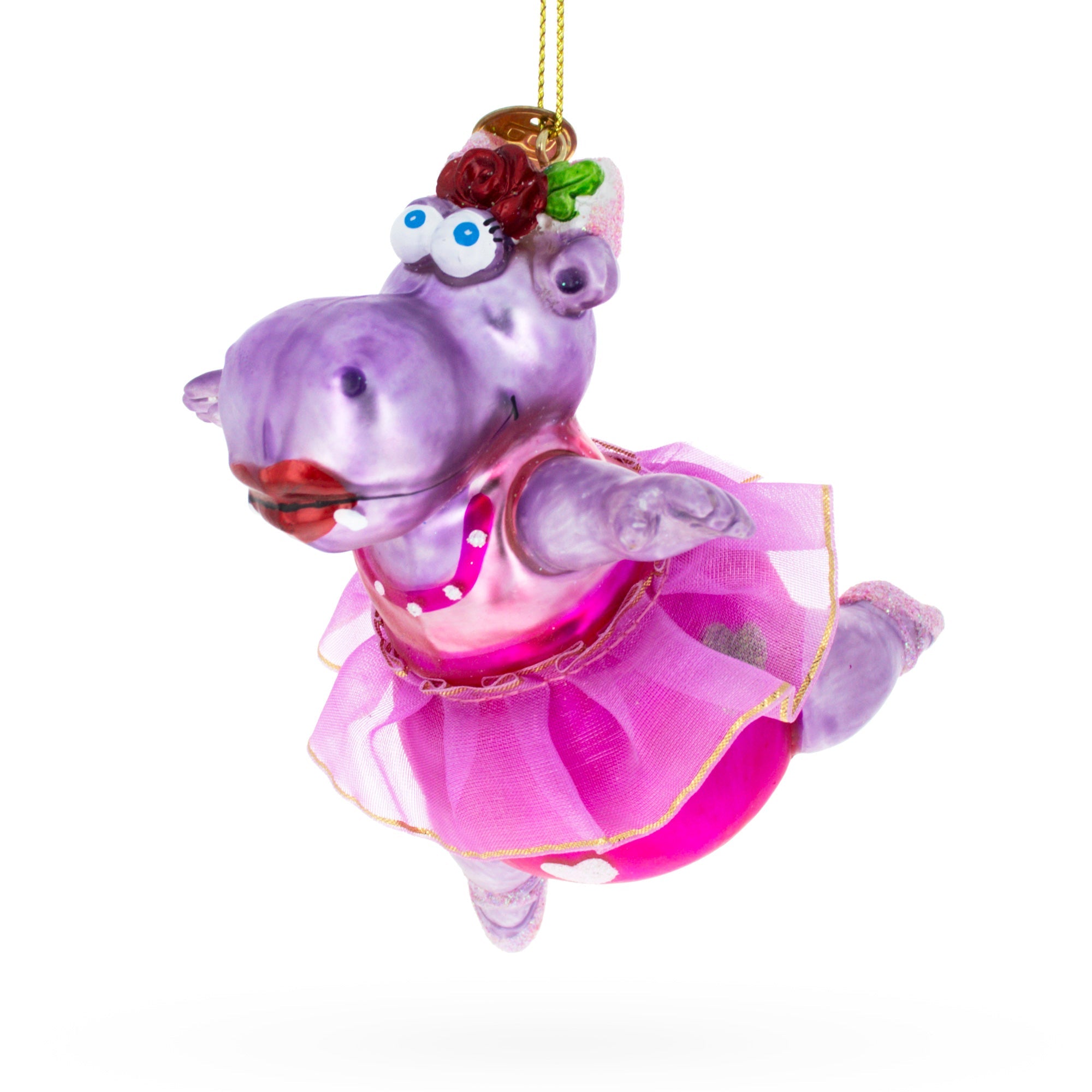 Enchanted Hippo Ballerina - Blown Glass Christmas Ornament