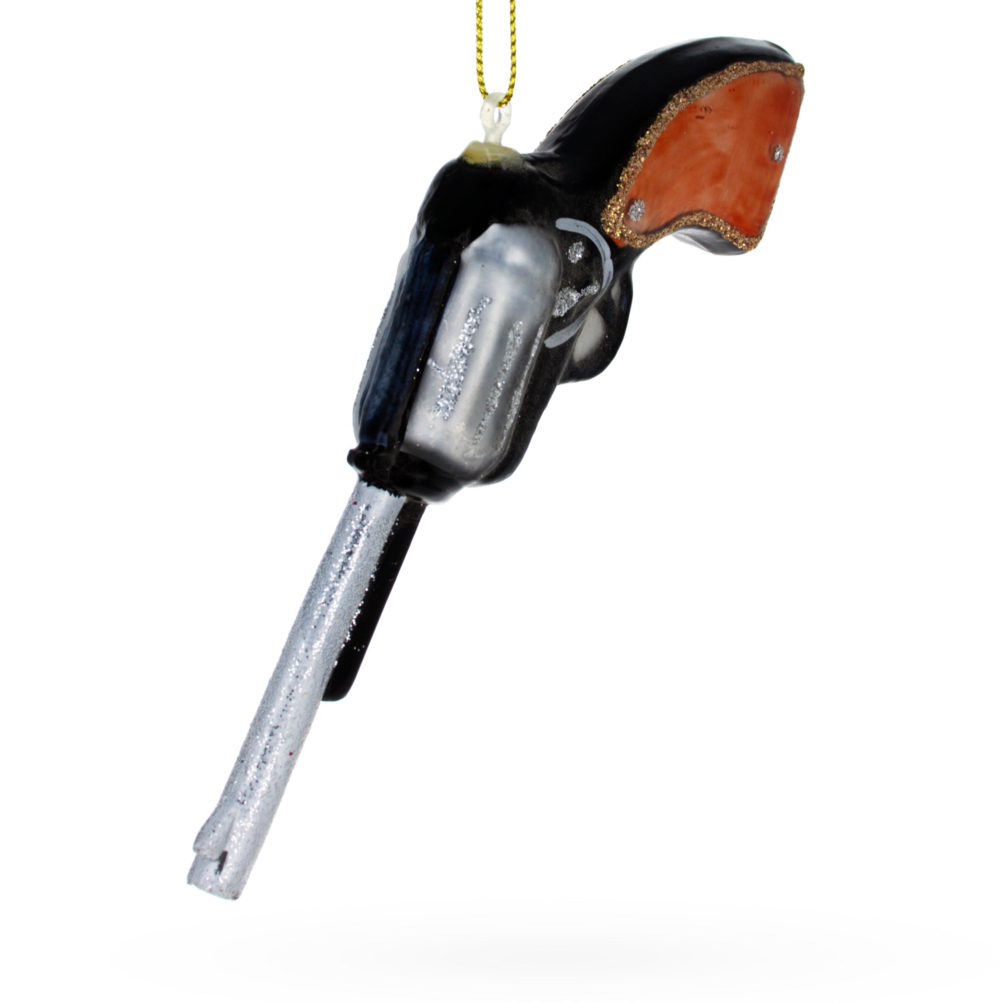 Sleek Revolver Handgun - Blown Glass Christmas Ornament