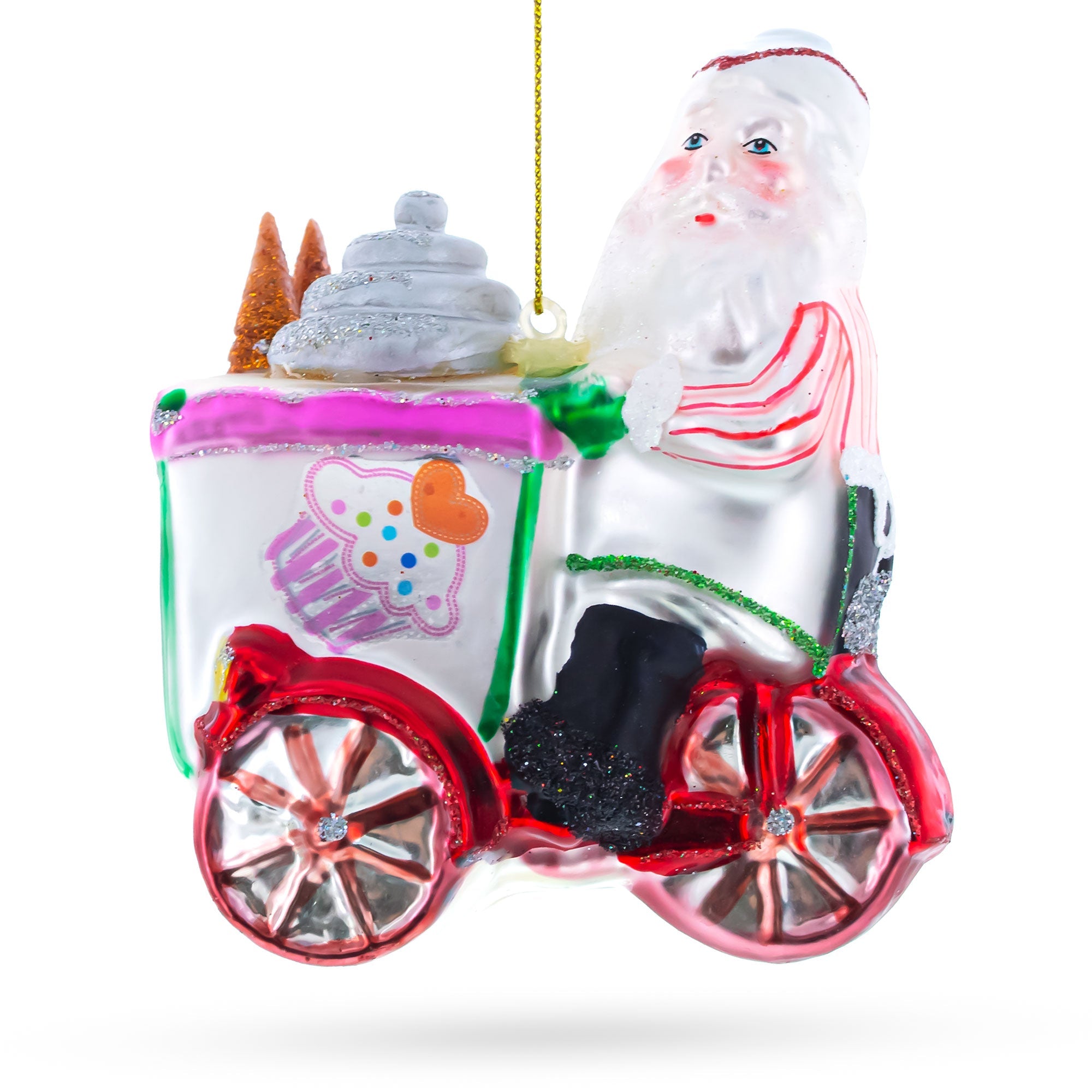 Festive Santa's Food Cart Adventure - Blown Glass Christmas Ornament