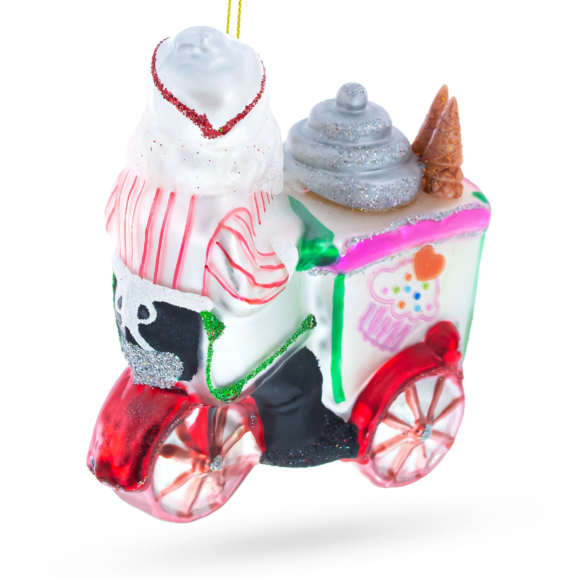 Festive Santa's Food Cart Adventure - Blown Glass Christmas Ornament