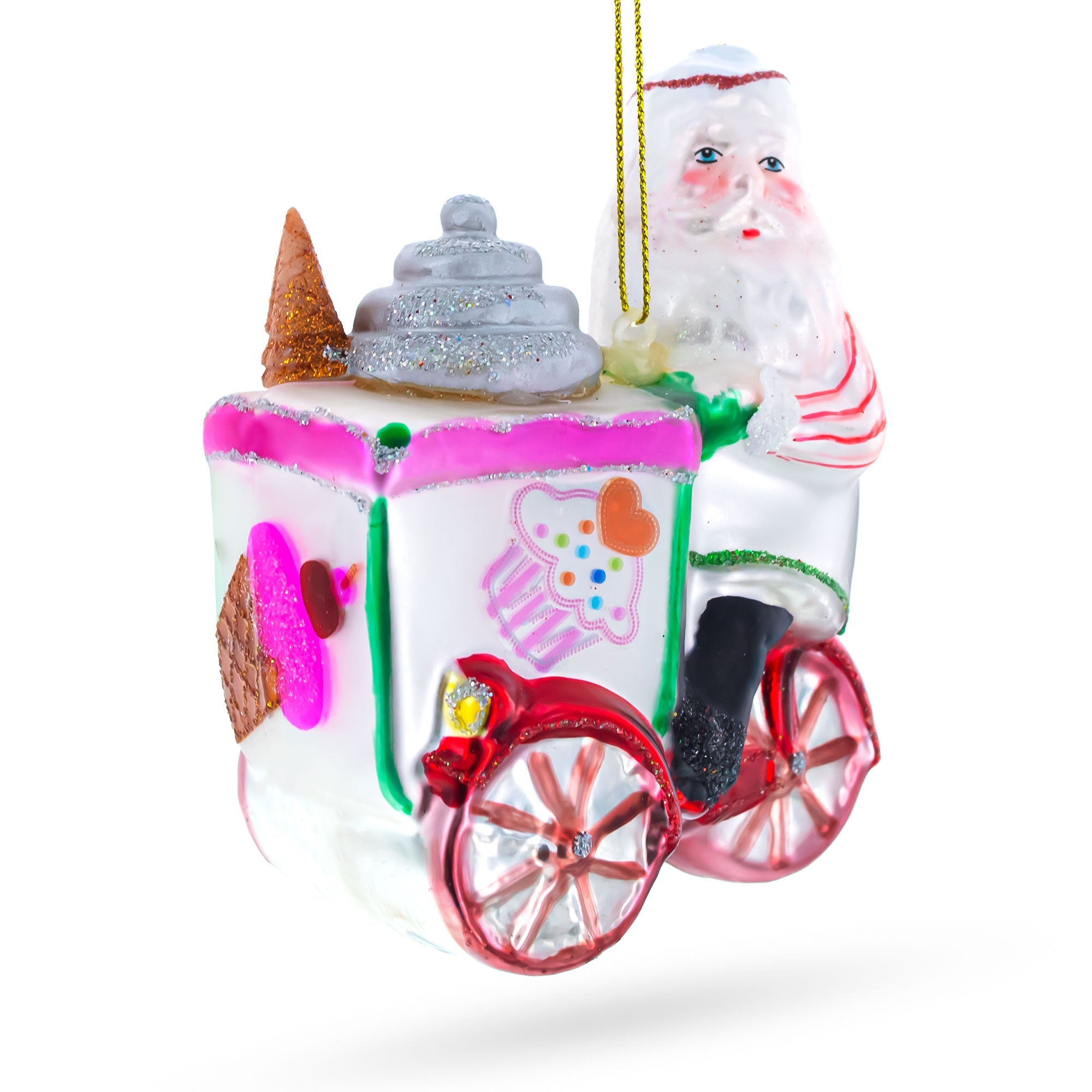 Festive Santa's Food Cart Adventure - Blown Glass Christmas Ornament