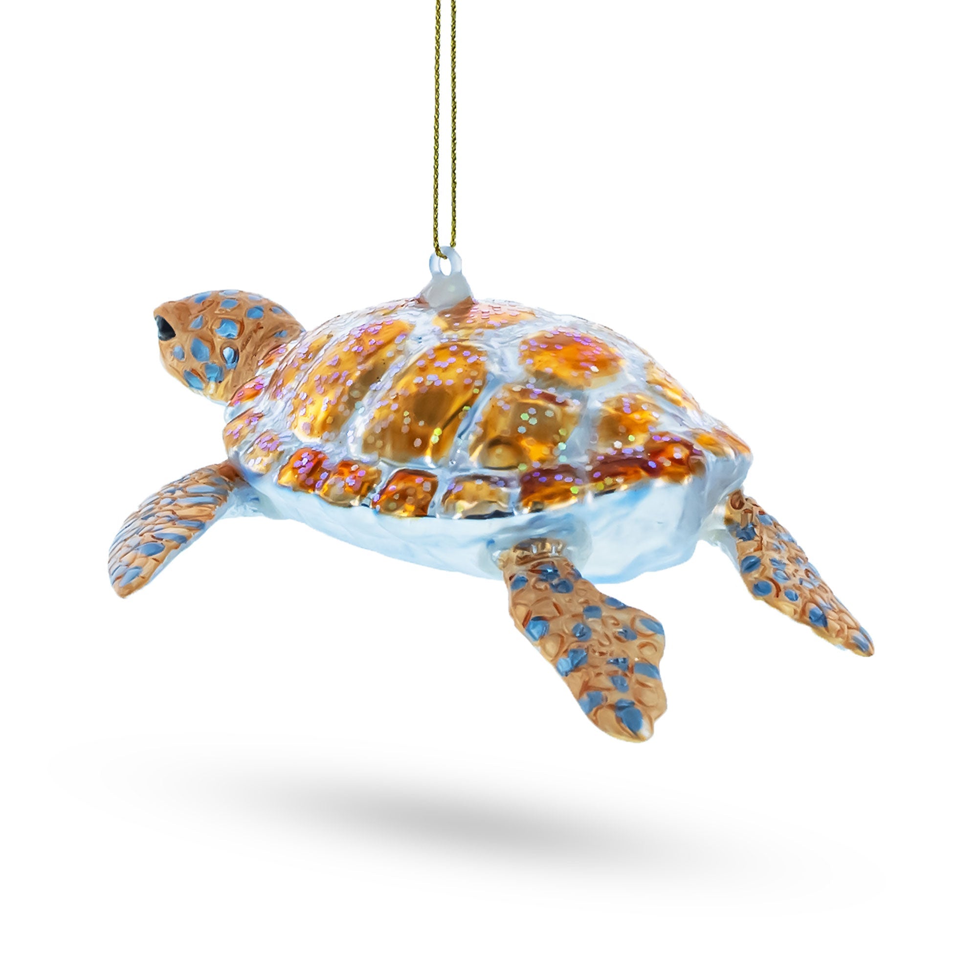 Enchanted Seafarer: Glittered Turtle - Blown Glass Christmas Ornament