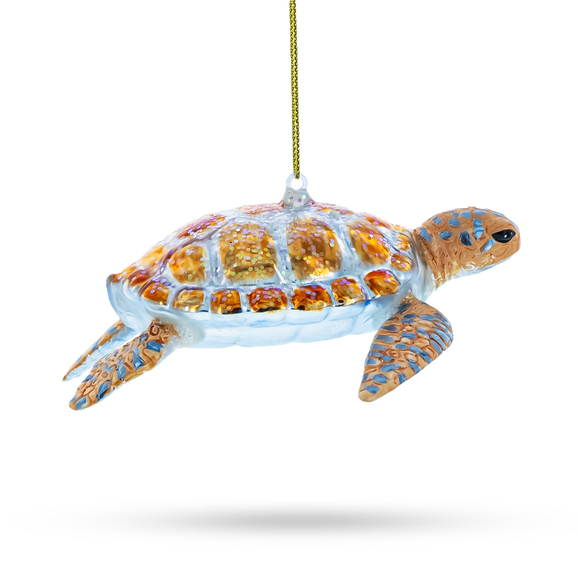 Enchanted Seafarer: Glittered Turtle - Blown Glass Christmas Ornament