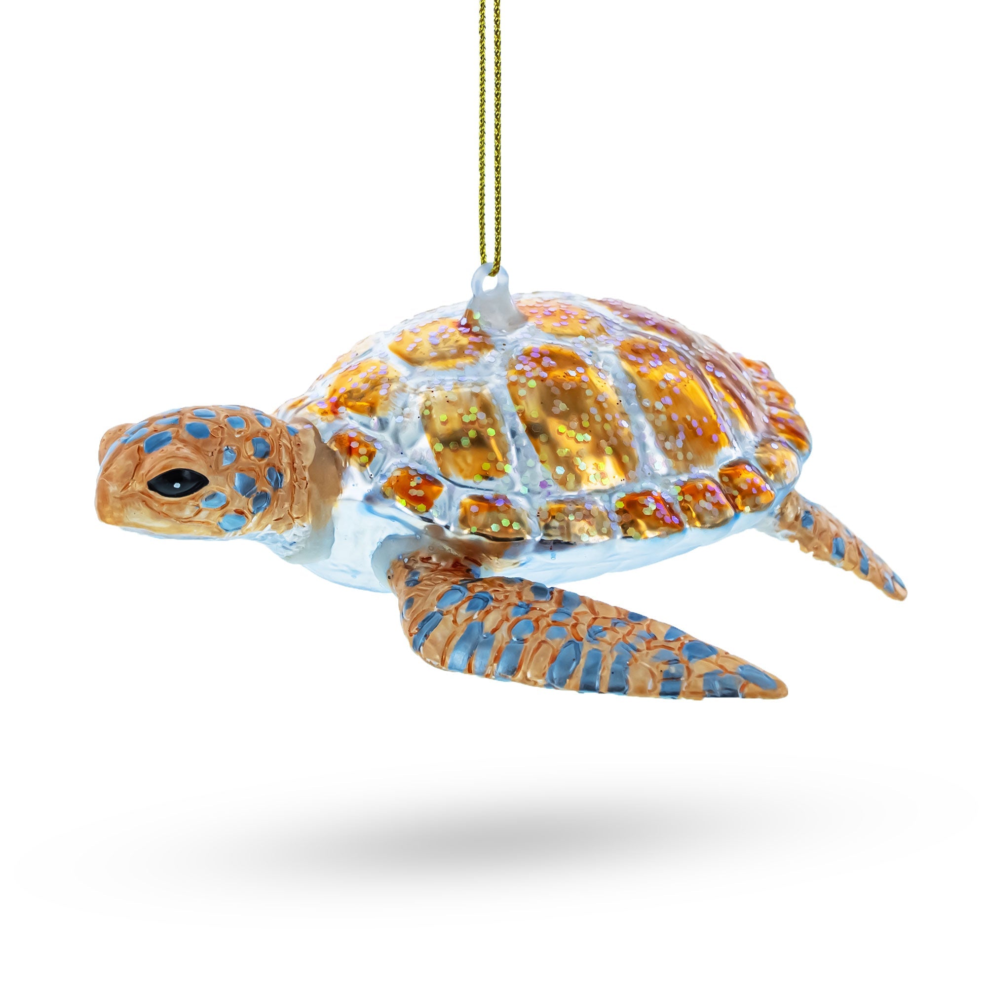 Enchanted Seafarer: Glittered Turtle - Blown Glass Christmas Ornament