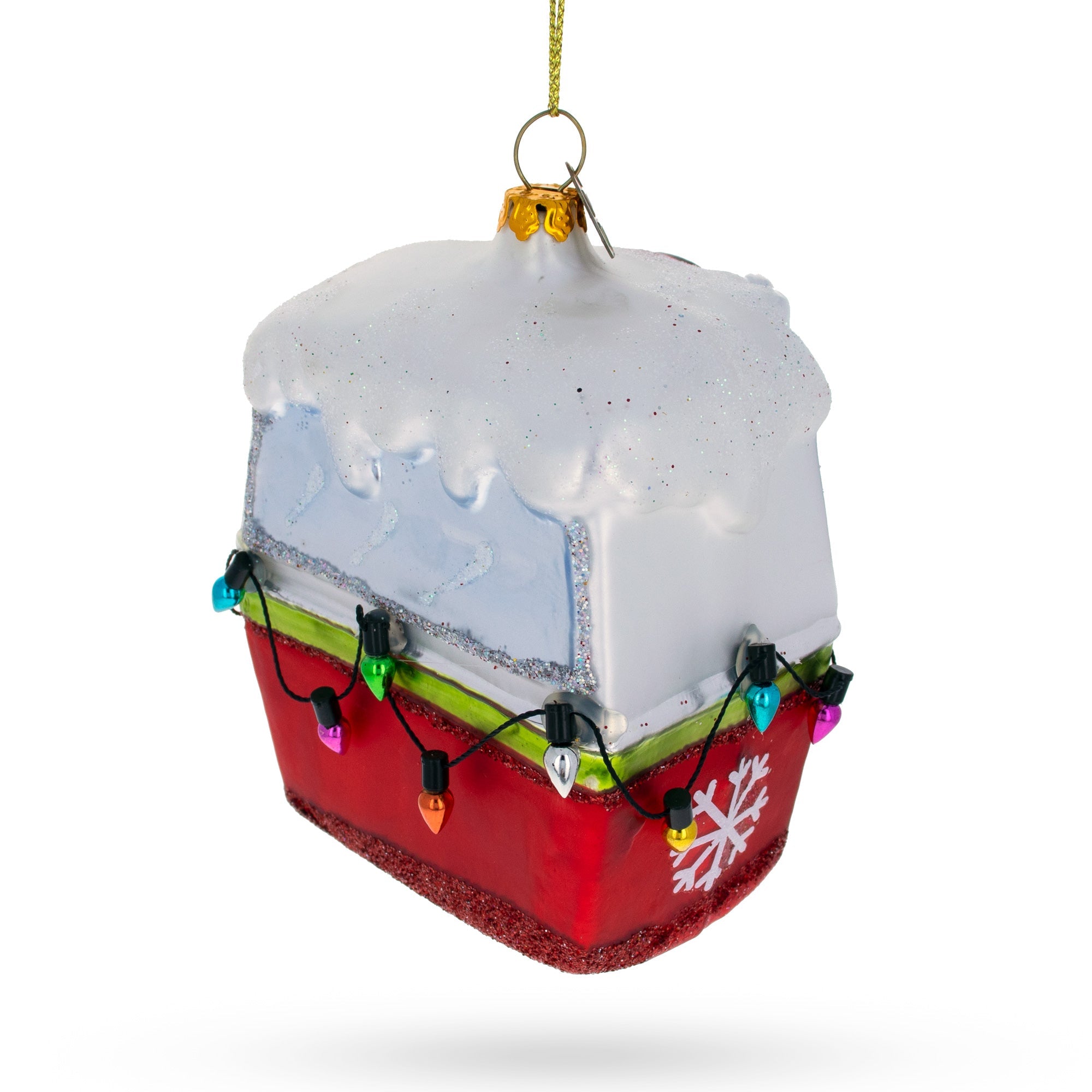 Adventurous Santa On Gondola With Skis - Blown Glass Christmas Ornament