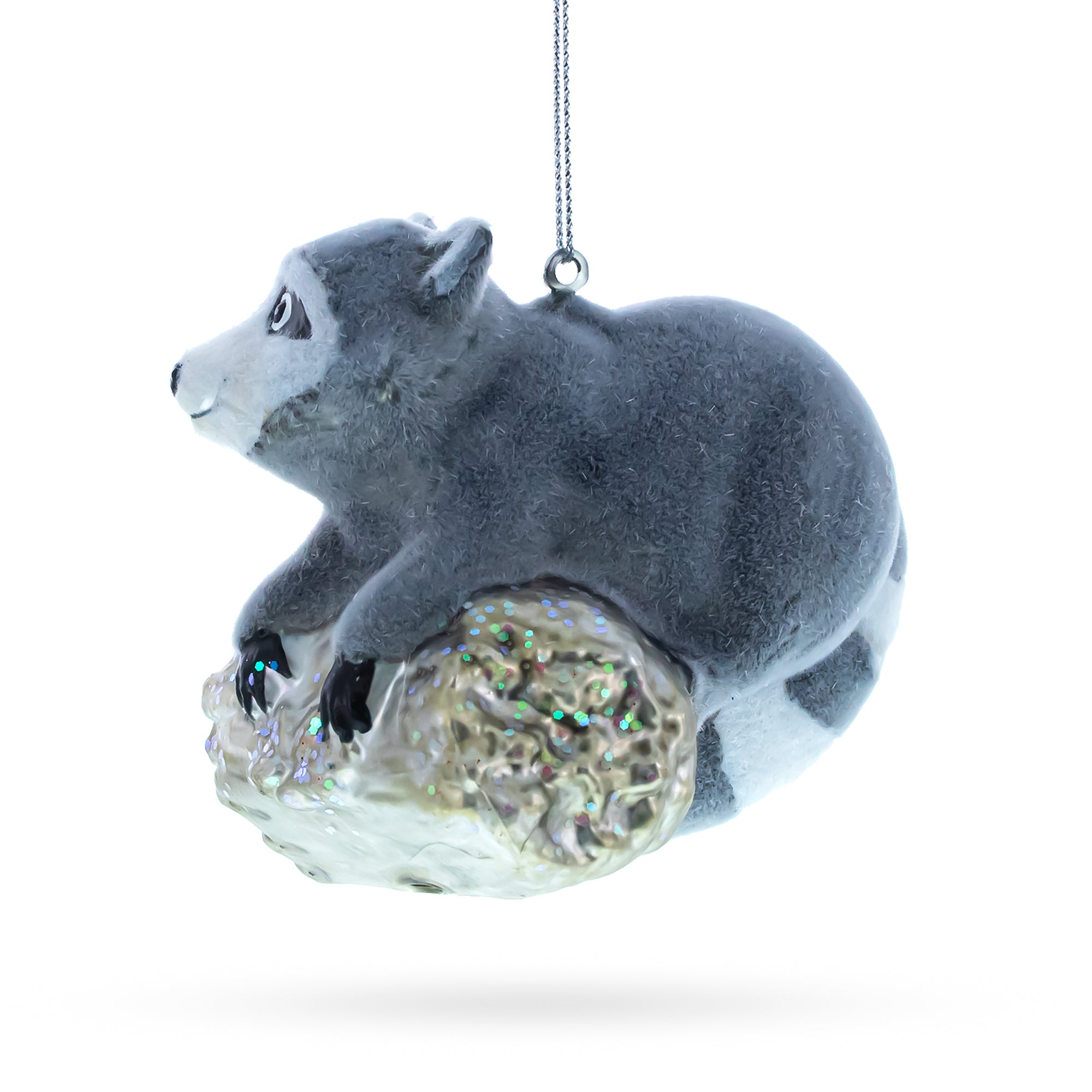 Playful Racoon On A Log - Blown Glass Christmas Ornament