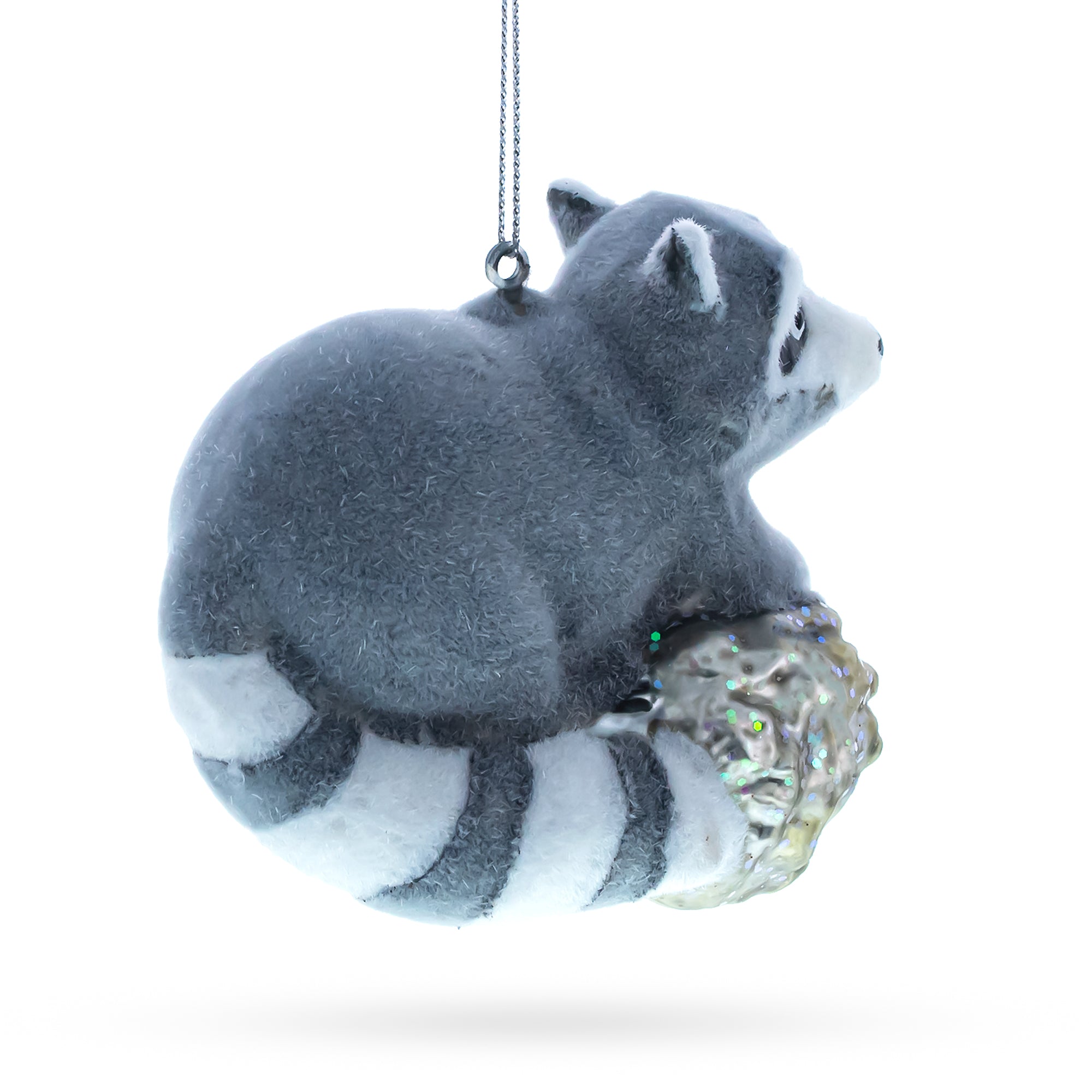 Playful Racoon On A Log - Blown Glass Christmas Ornament