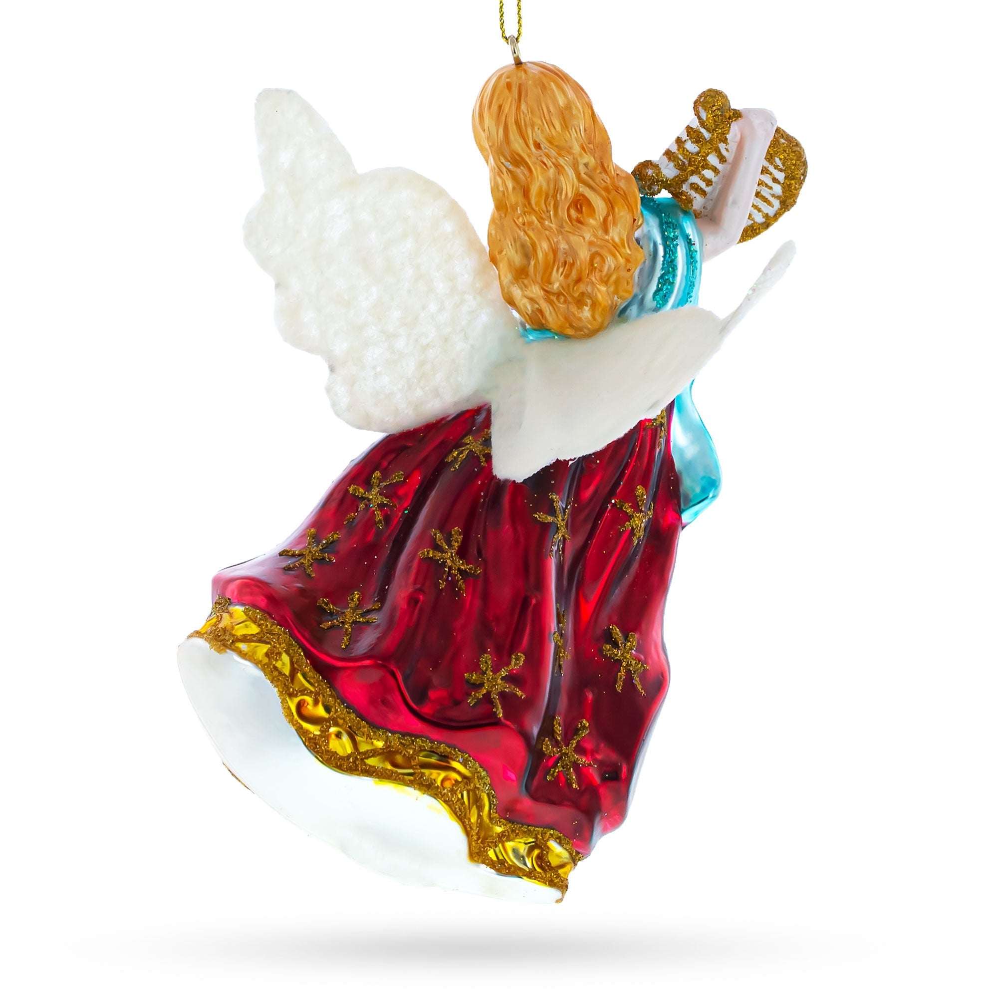 Harmonious Angel Playing Music On Harp - Divine Blown Glass Christmas Ornament