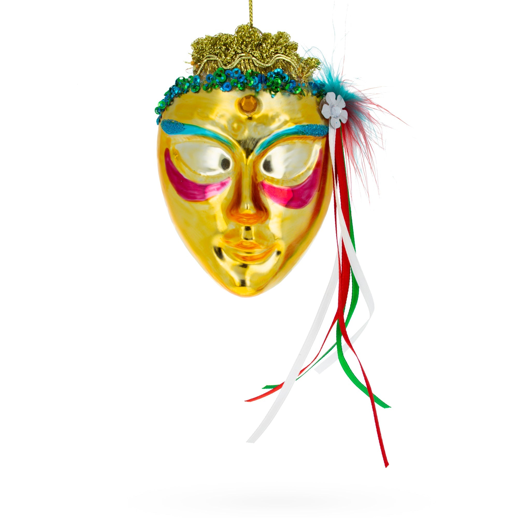 Celebratory Mask - Blown Glass Christmas Ornament